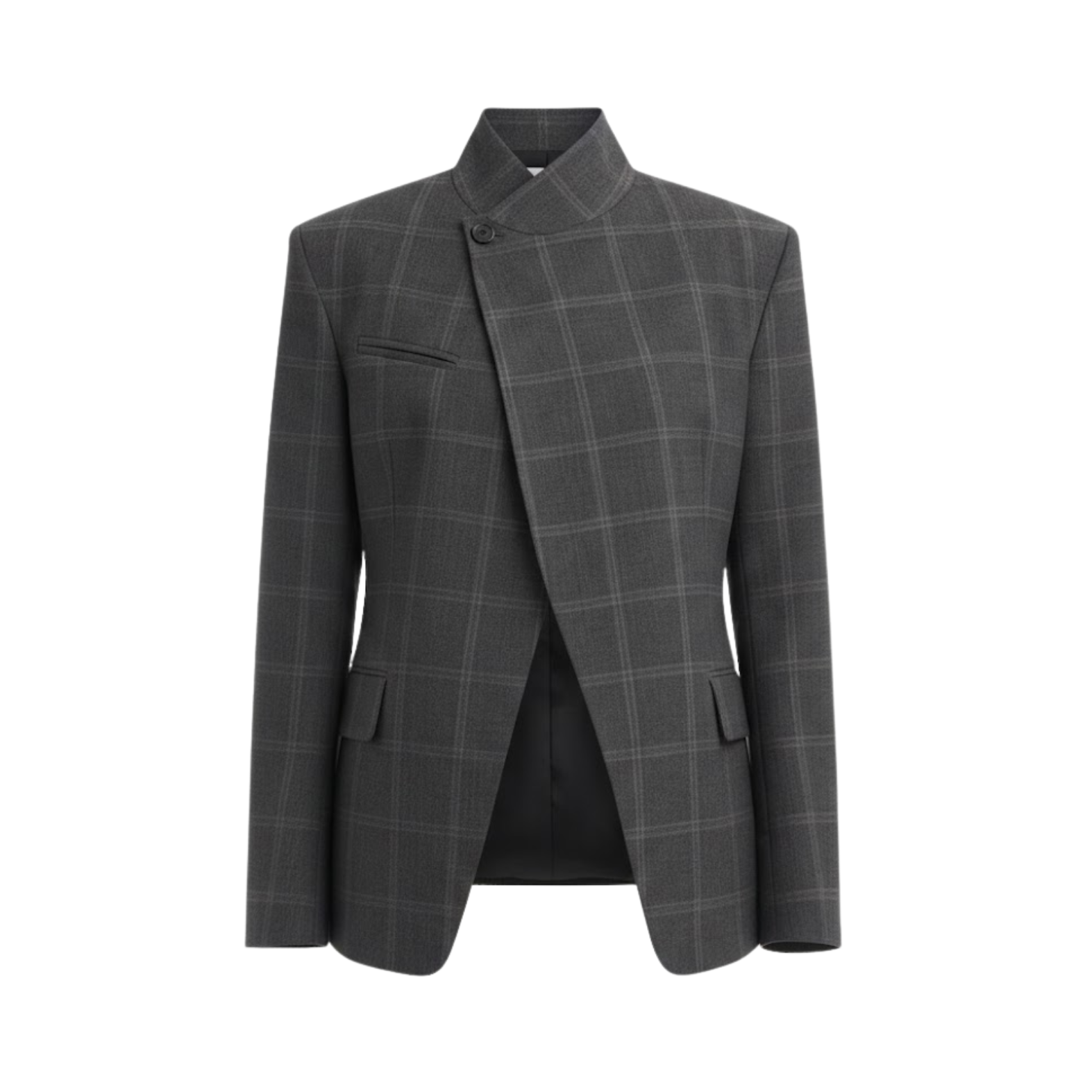Short jacket with tartan pattern for women with stand-up collar and split sleeves