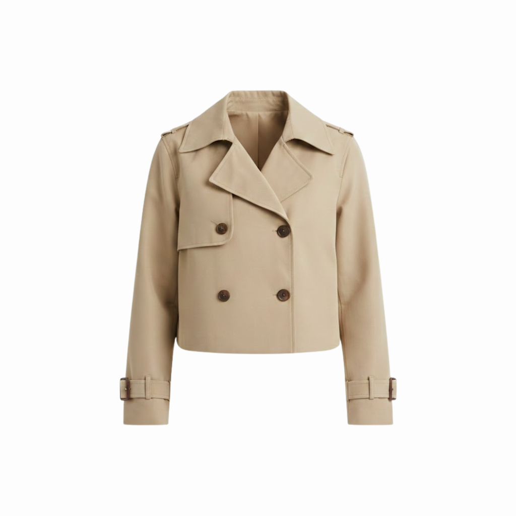 Short trench coat for women with double-breasted vintage and elegant style