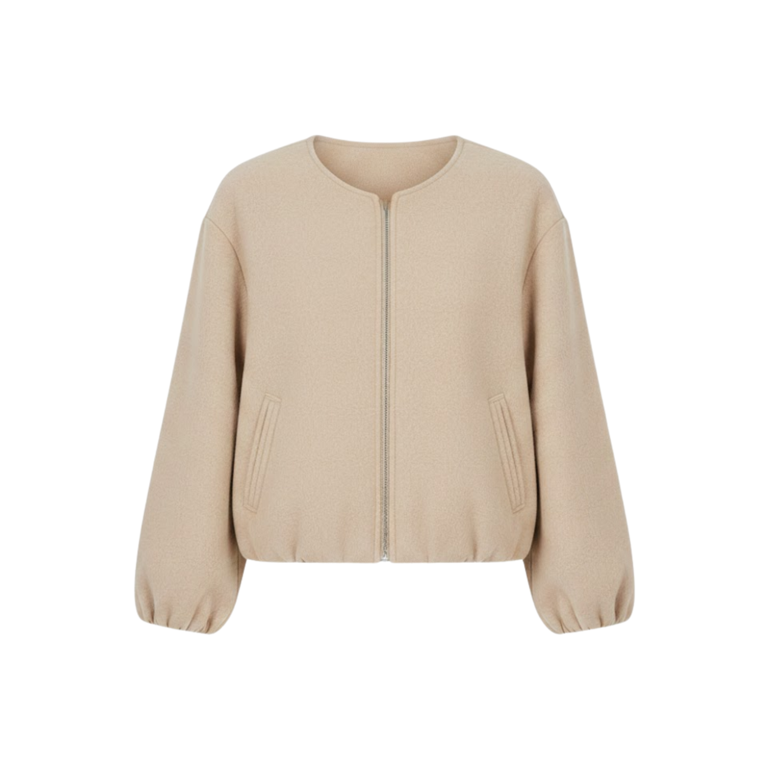Short bomber jacket for women with zipper and casual round collar