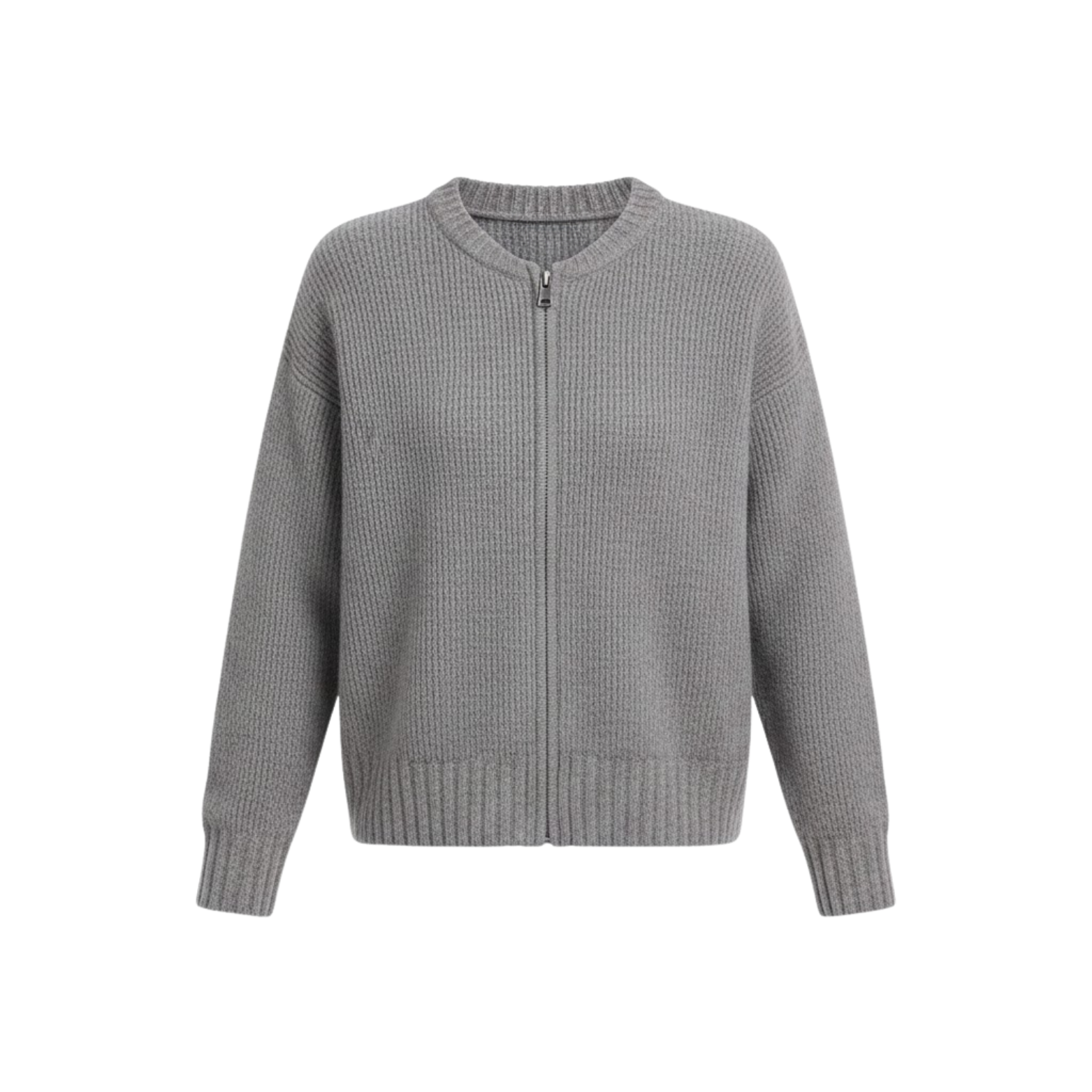 Knitted zip-up sweater jacket for women with round neck, casual vintage style