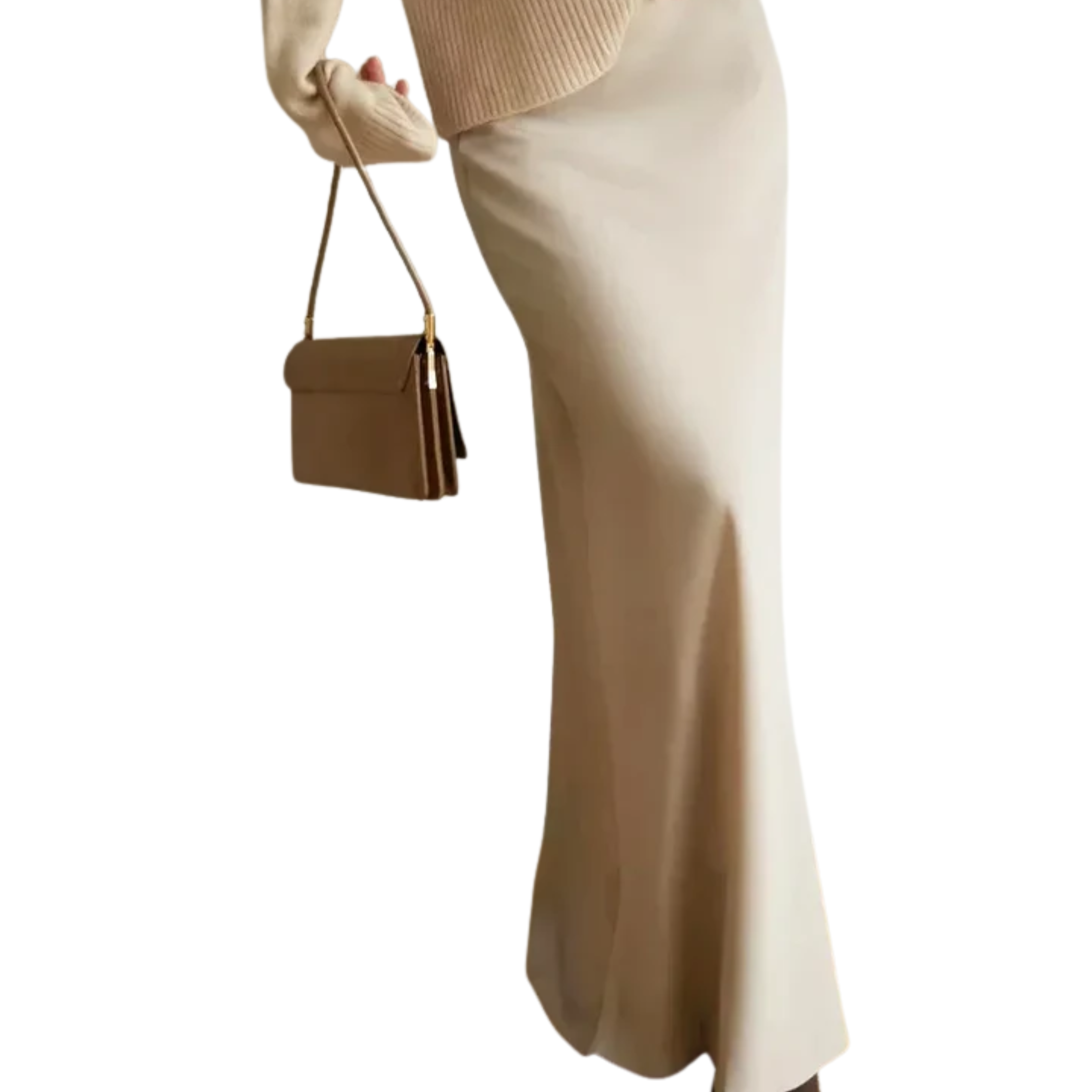 Long satin maxi skirt — high waist mermaid cut — evening wear
