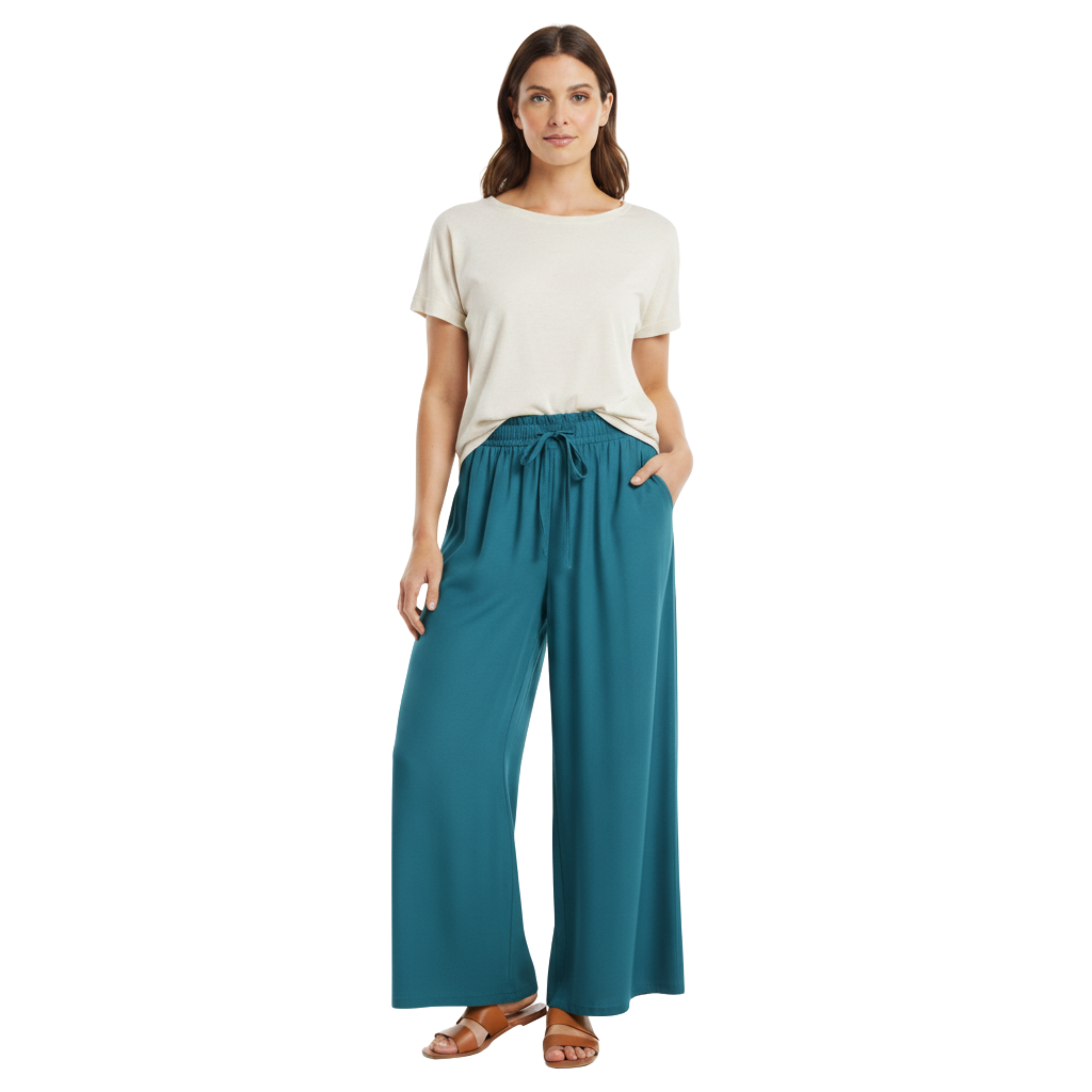 Wide-leg loose pants for women with elastic waistband and pockets