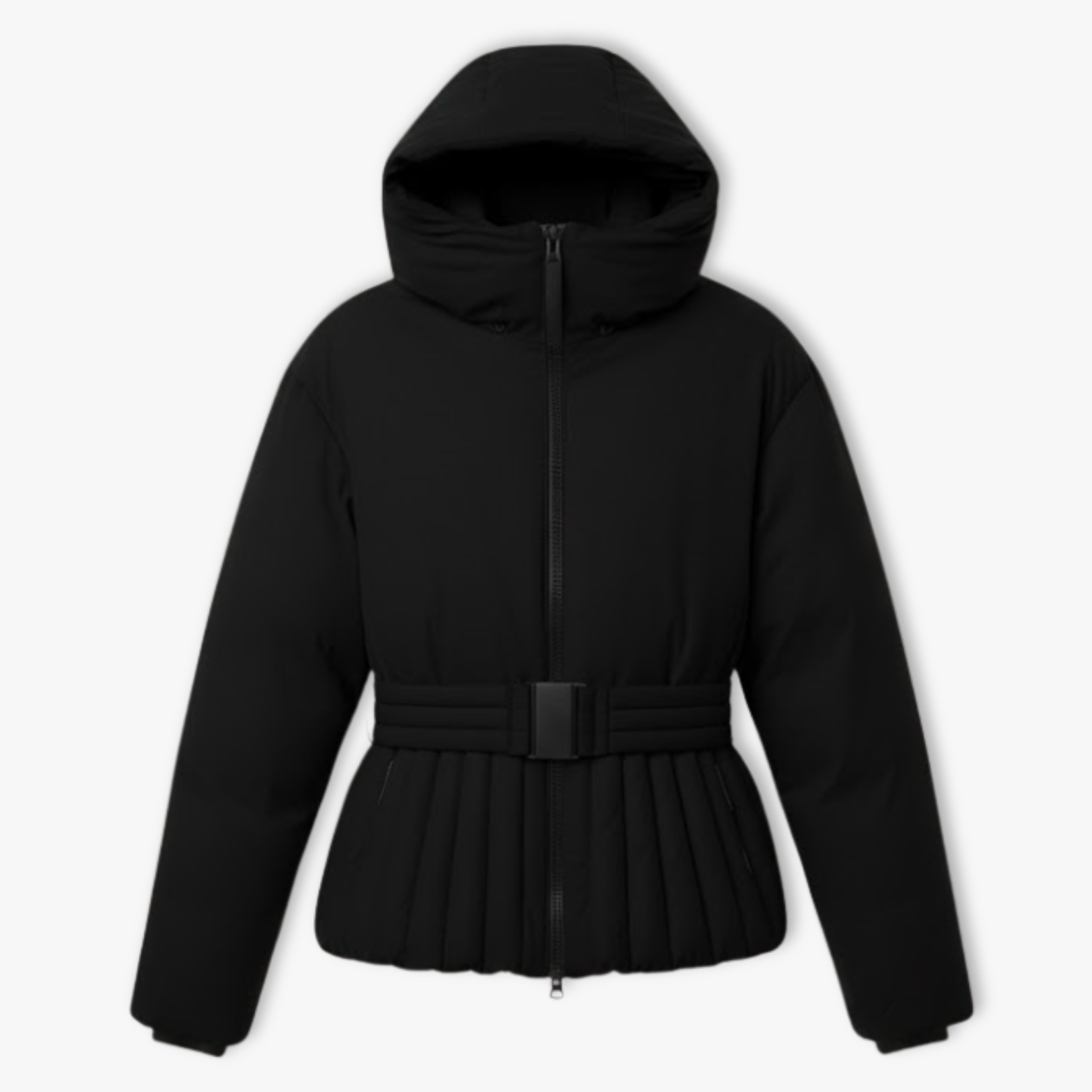 Women's Ski Jacket Peplum with Hood, Stand-up Collar, and Waist Belt