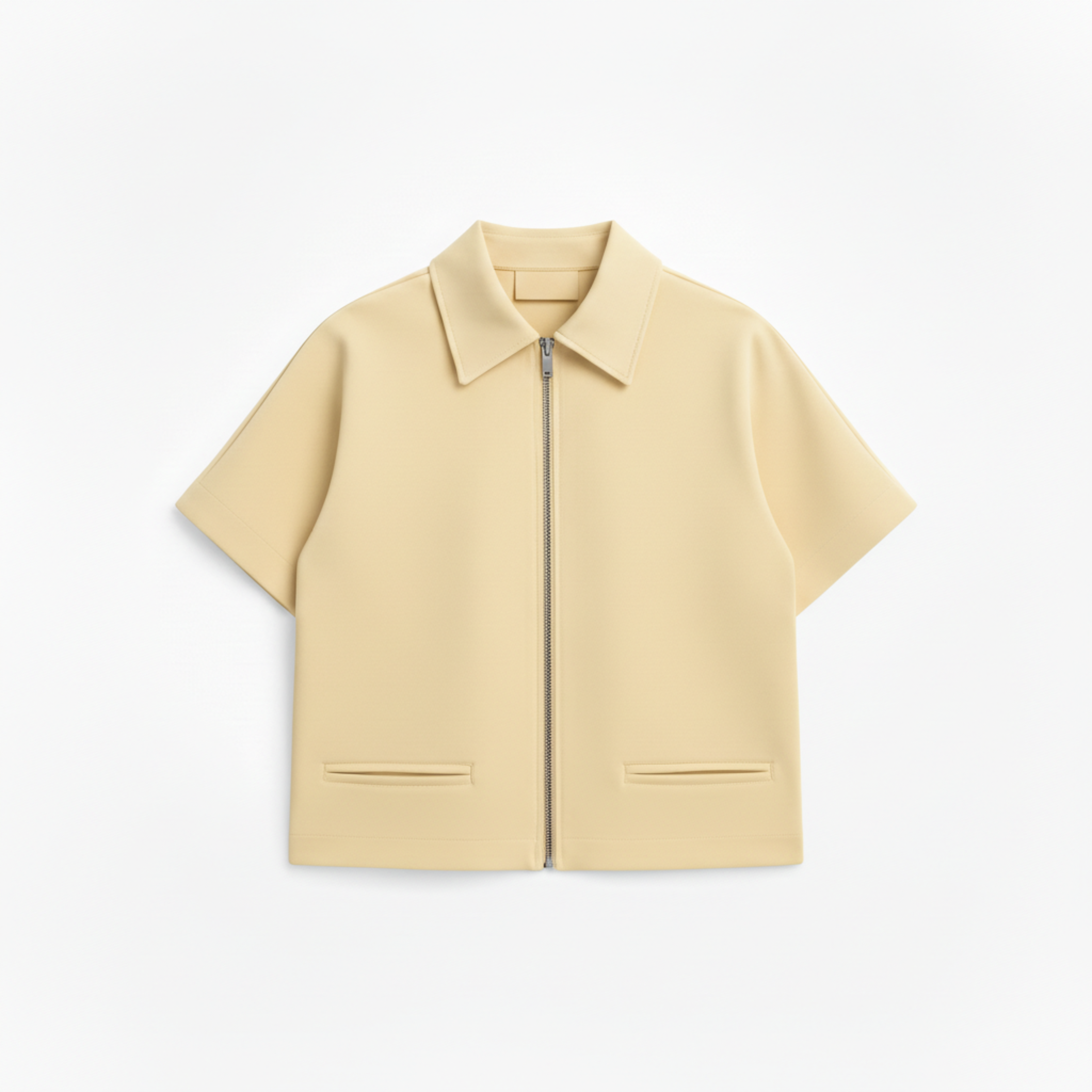 Short Polyester Jacket with Short Sleeves and Zipper for Women