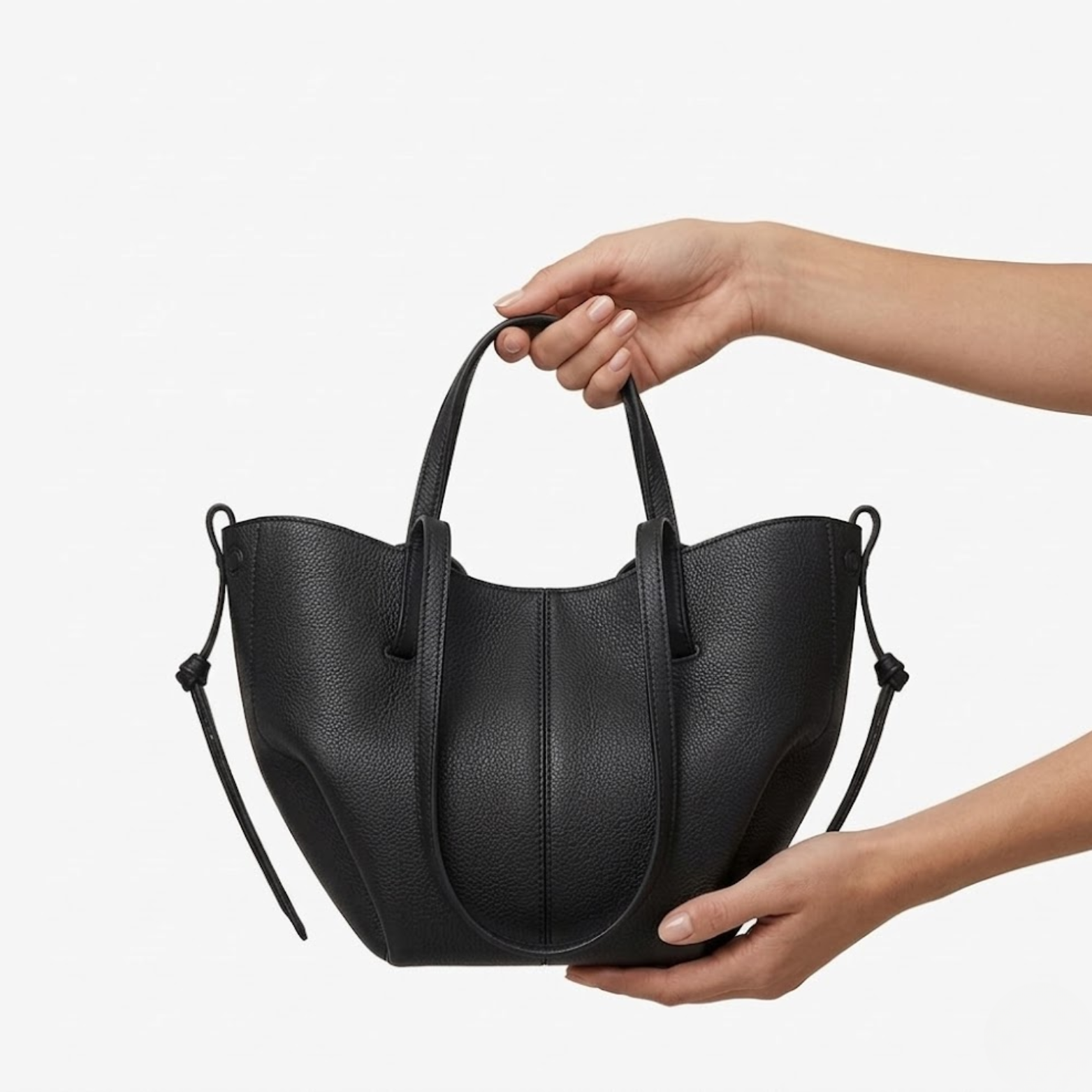 Large Capacity Leather Handbag with Pleated Wings for Women