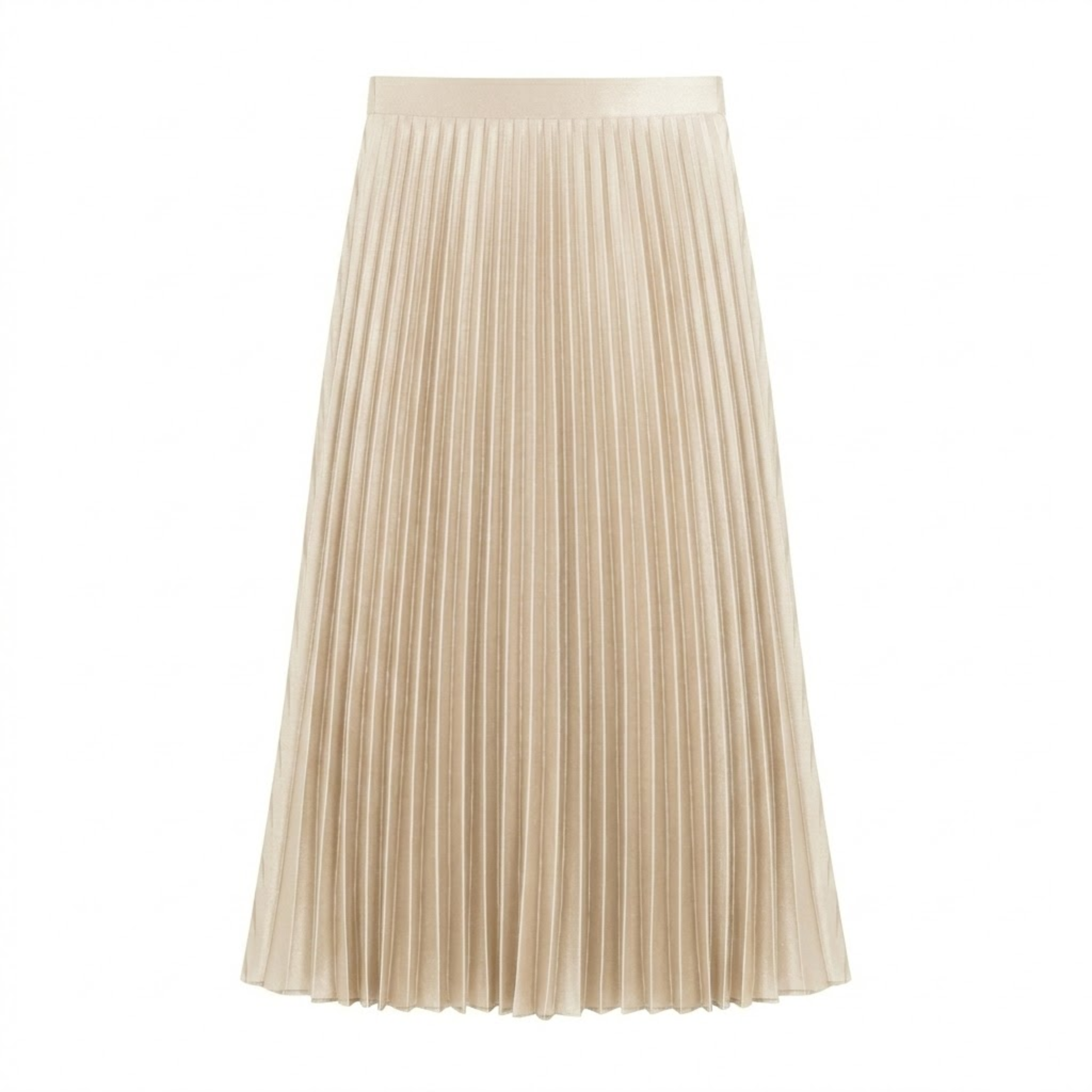 High-Waisted Elastic Satin Pleated Long Skirt for Women