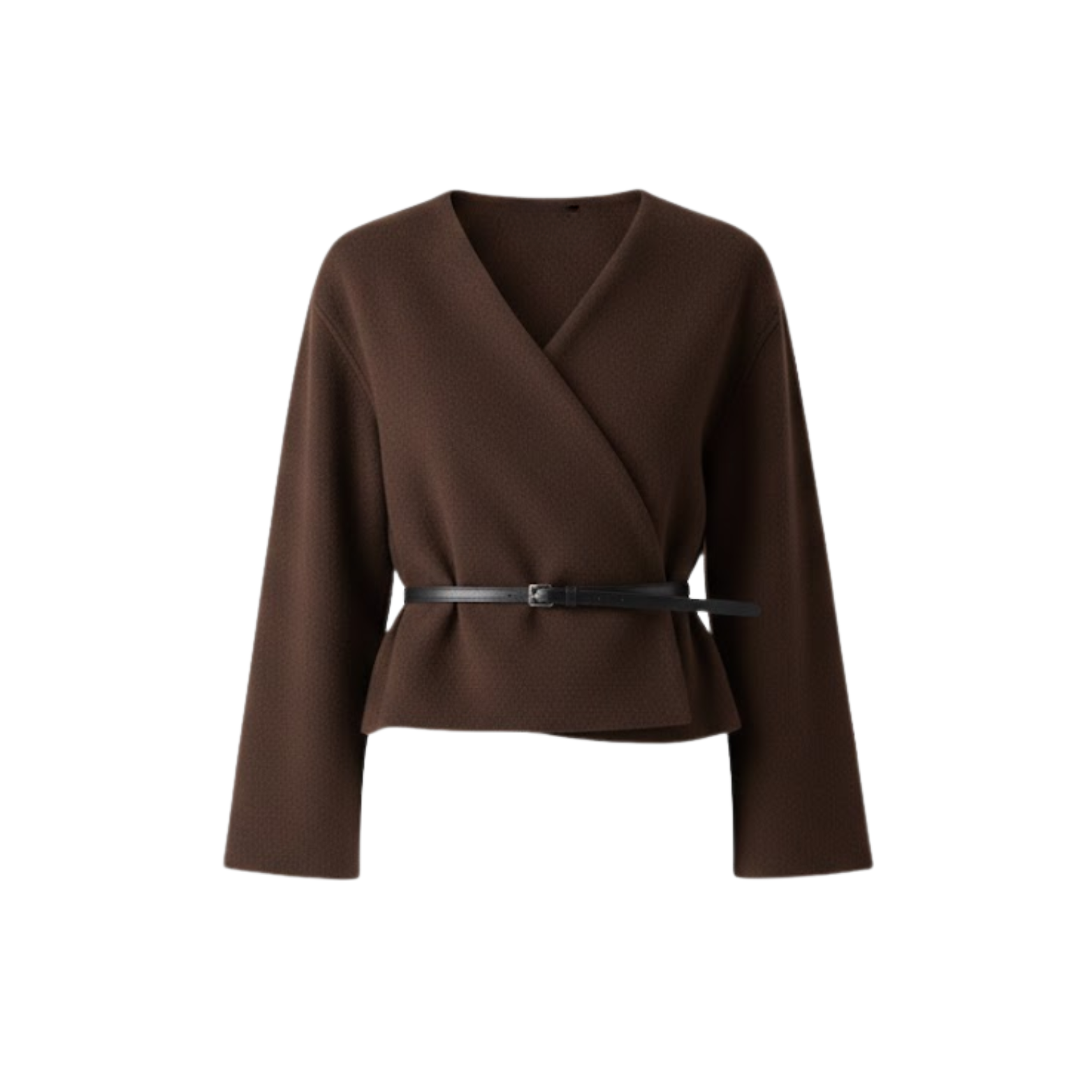 Short coat for women with belt and crossed V-neck casual jacket