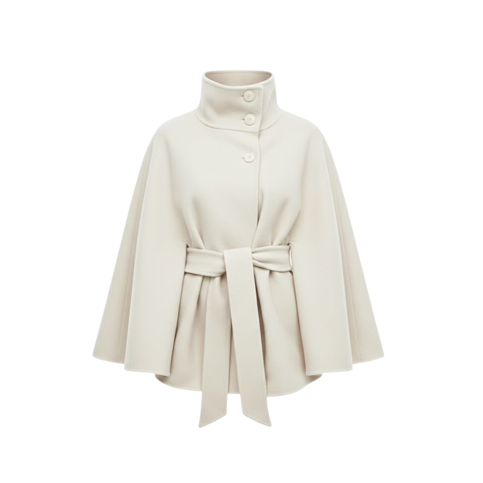 Structured cape coat with belt and standing collar