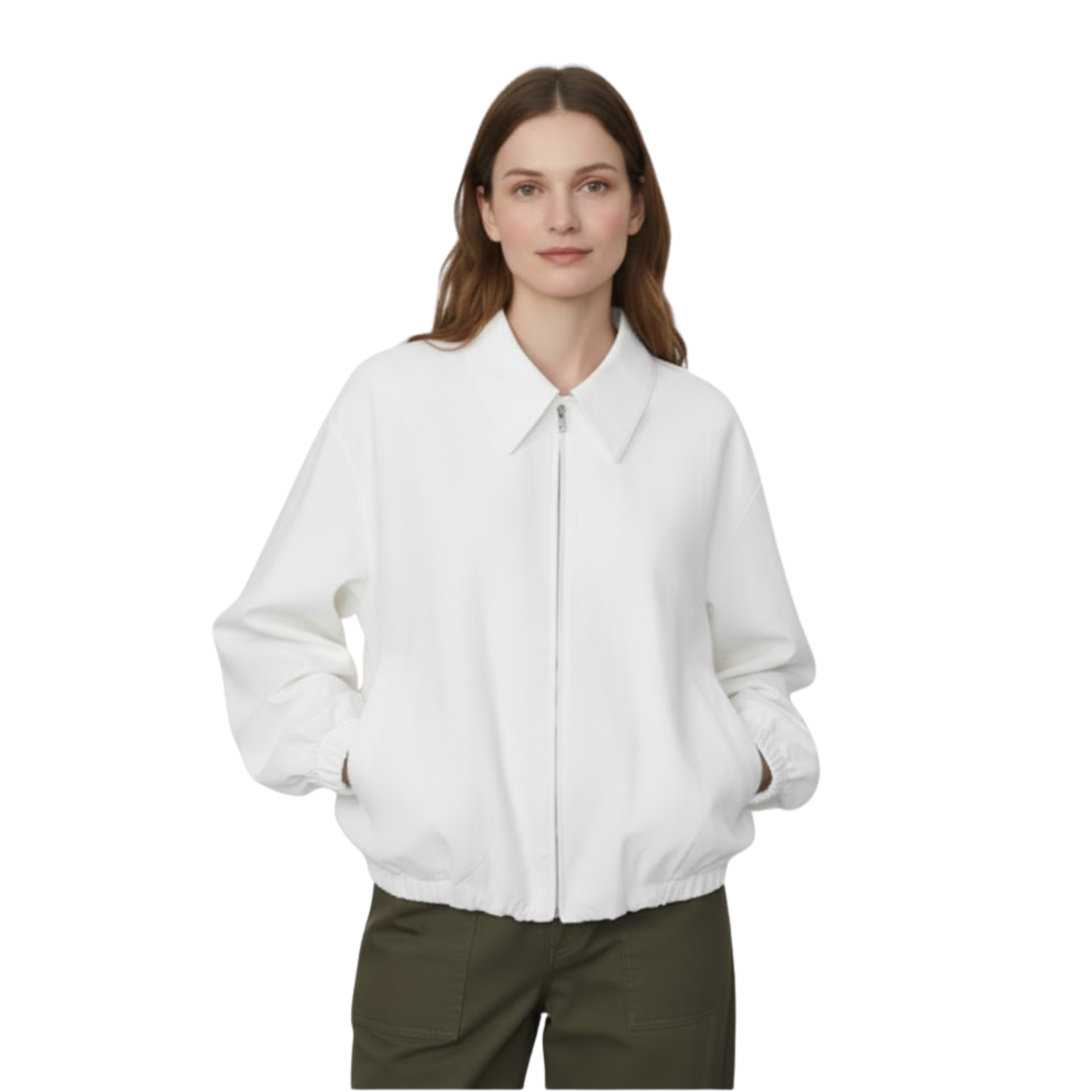 Short Jacket with Lapel Collar and Zipper Closure, Loose Fit for Women