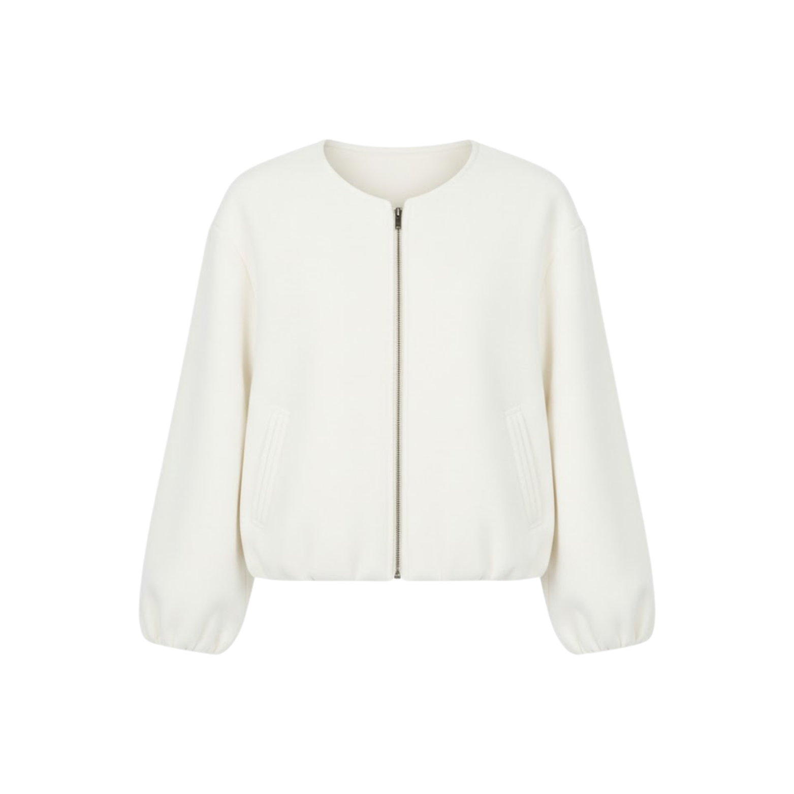 Short bomber jacket for women with zipper and casual round collar