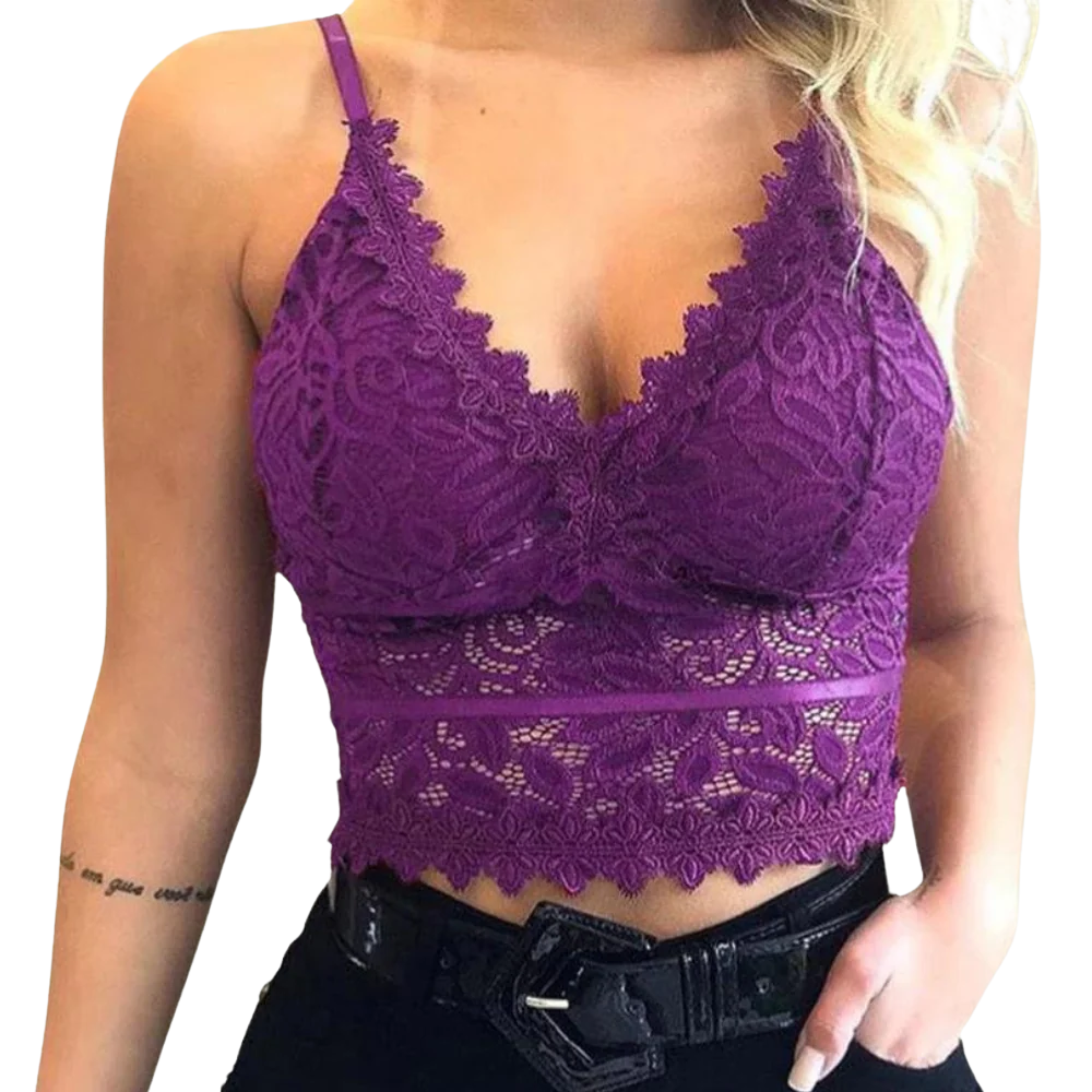 Short lace crop top for women — V-neck — chic look