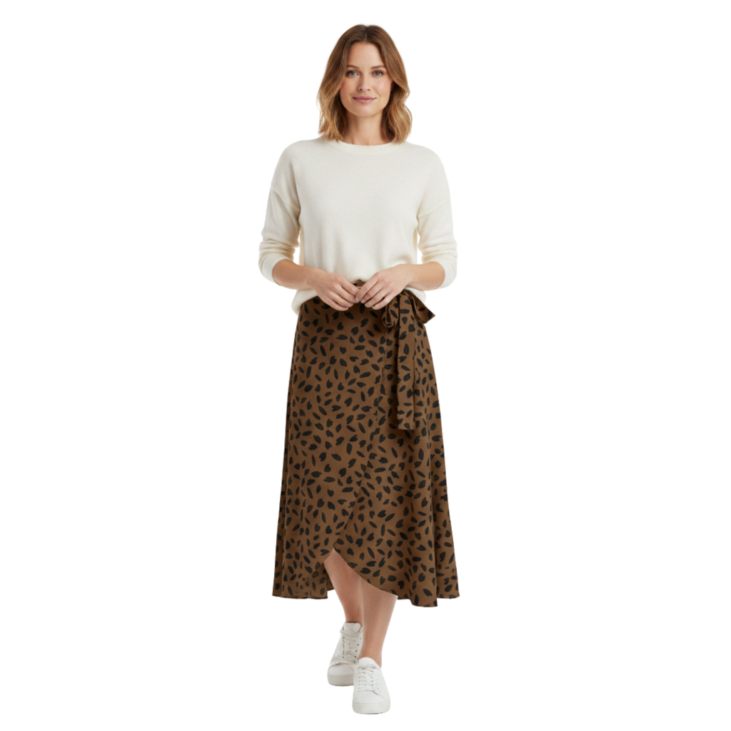Bohemian high-waisted wrap skirt for women with side tie and asymmetrical hem