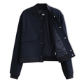 Short women's bomber jacket with snap buttons and large patch pockets