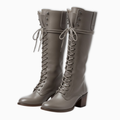Women's high lace-up boots in aged leather with square heel and soft lining