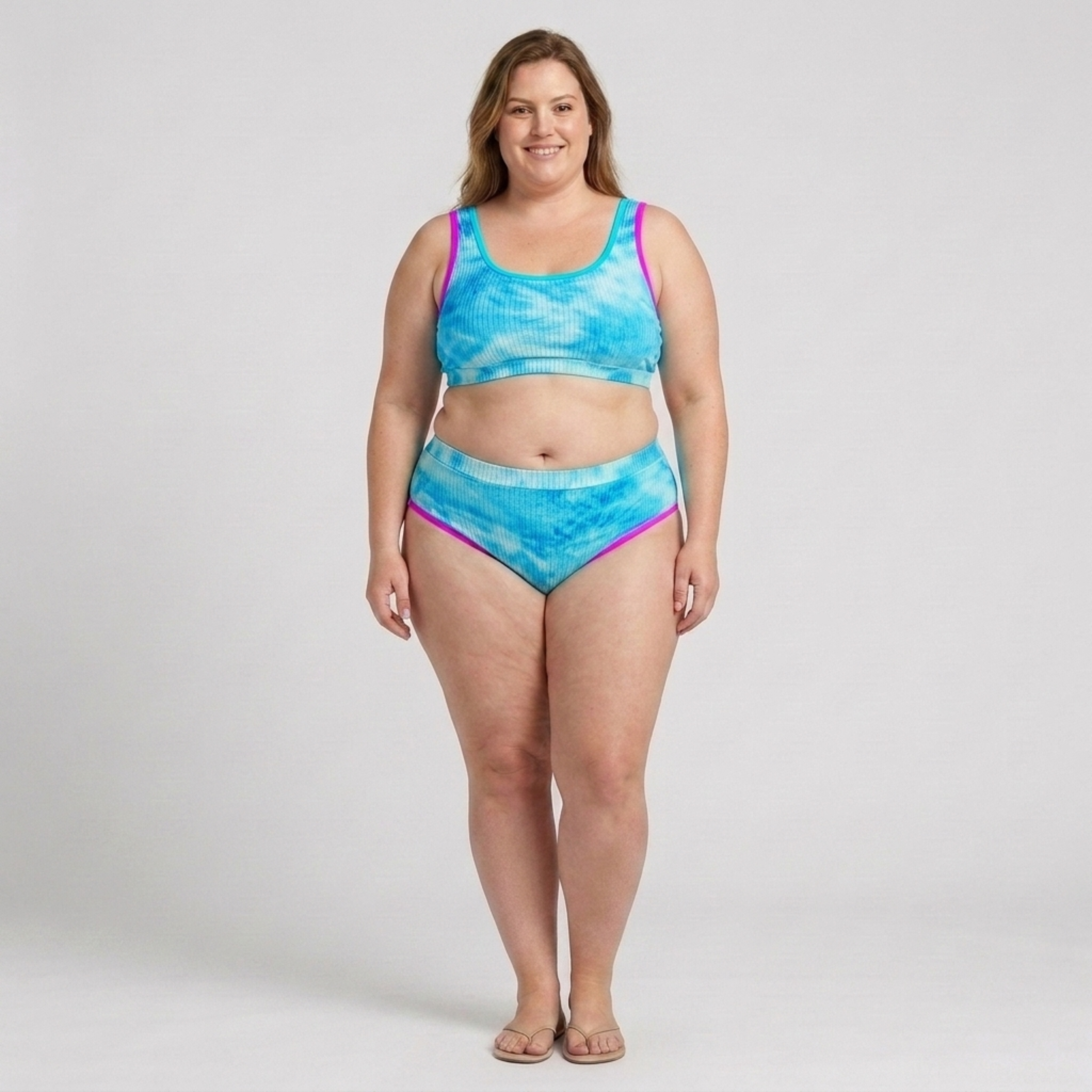 Plus Size Two-Piece Bikini for Women with High Waist Tie-Dye Effect