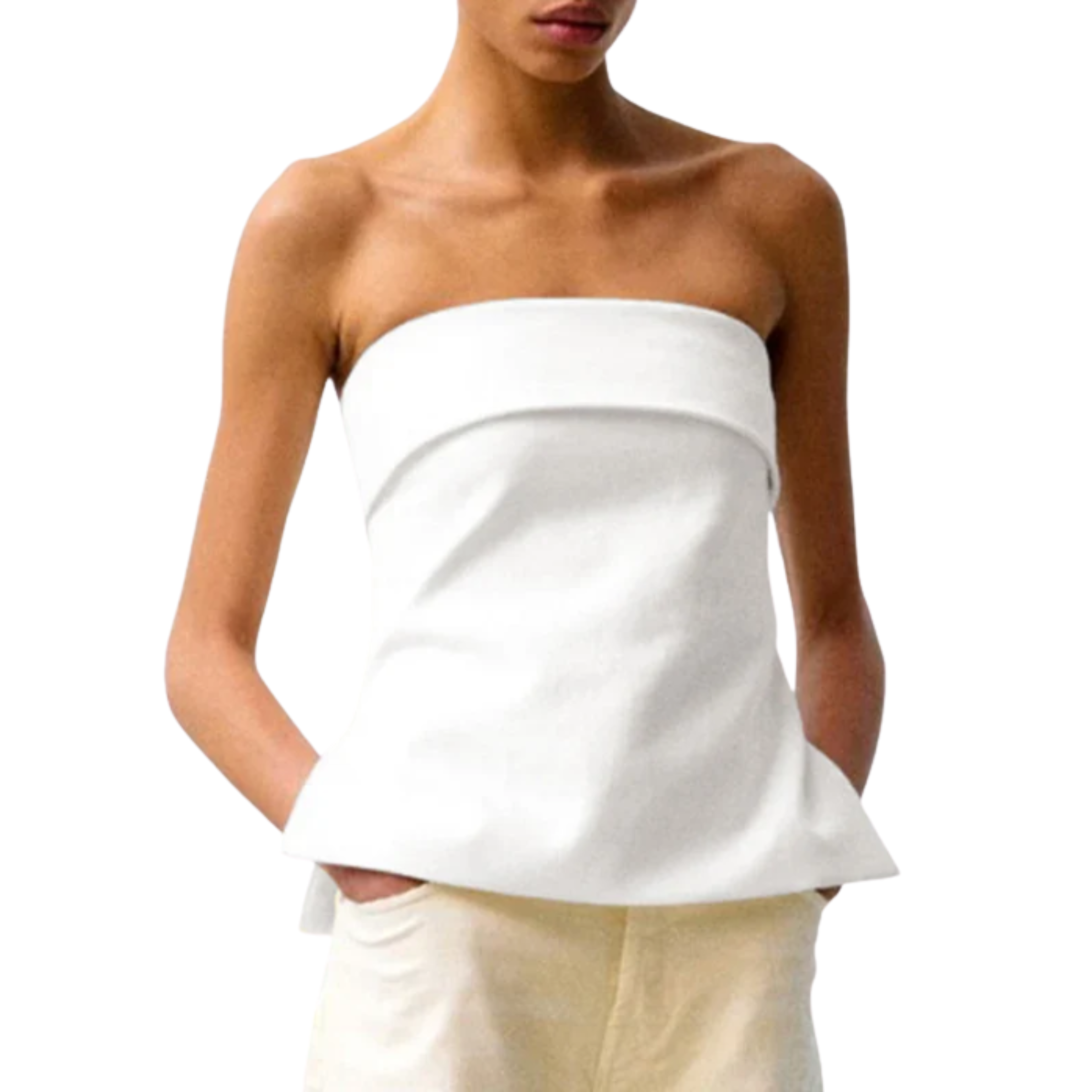 Short crop top for women in linen — strapless — beach