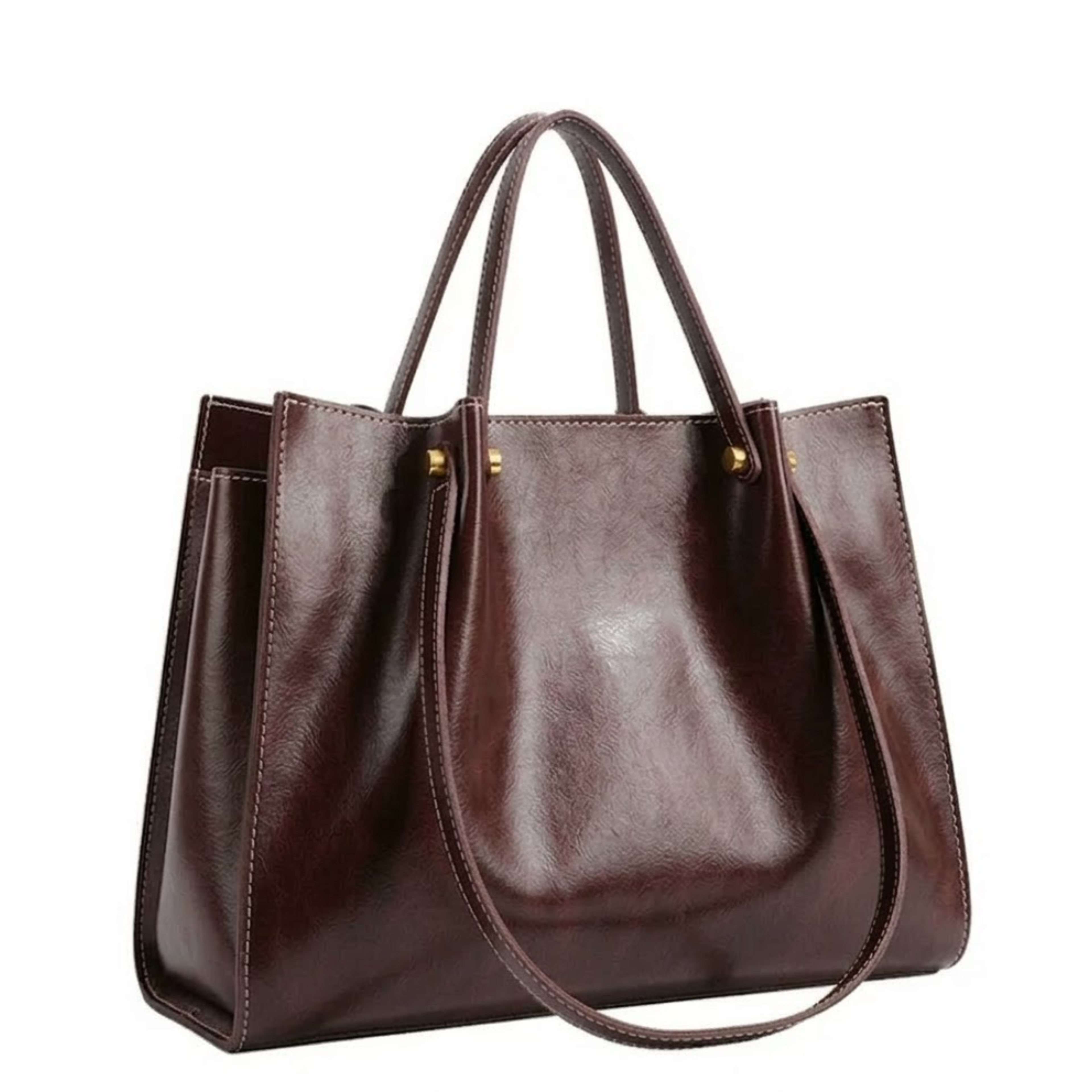 Vegan Leather Tote Bag with Zipper and Shoulder Strap for Women