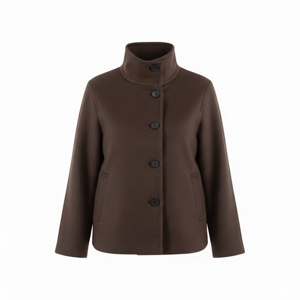 Short jacket for women with a high collar and single-button closure, casual fit