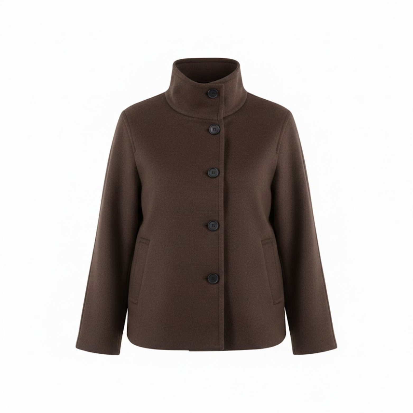 Short jacket for women with a high collar and single-button closure, casual fit