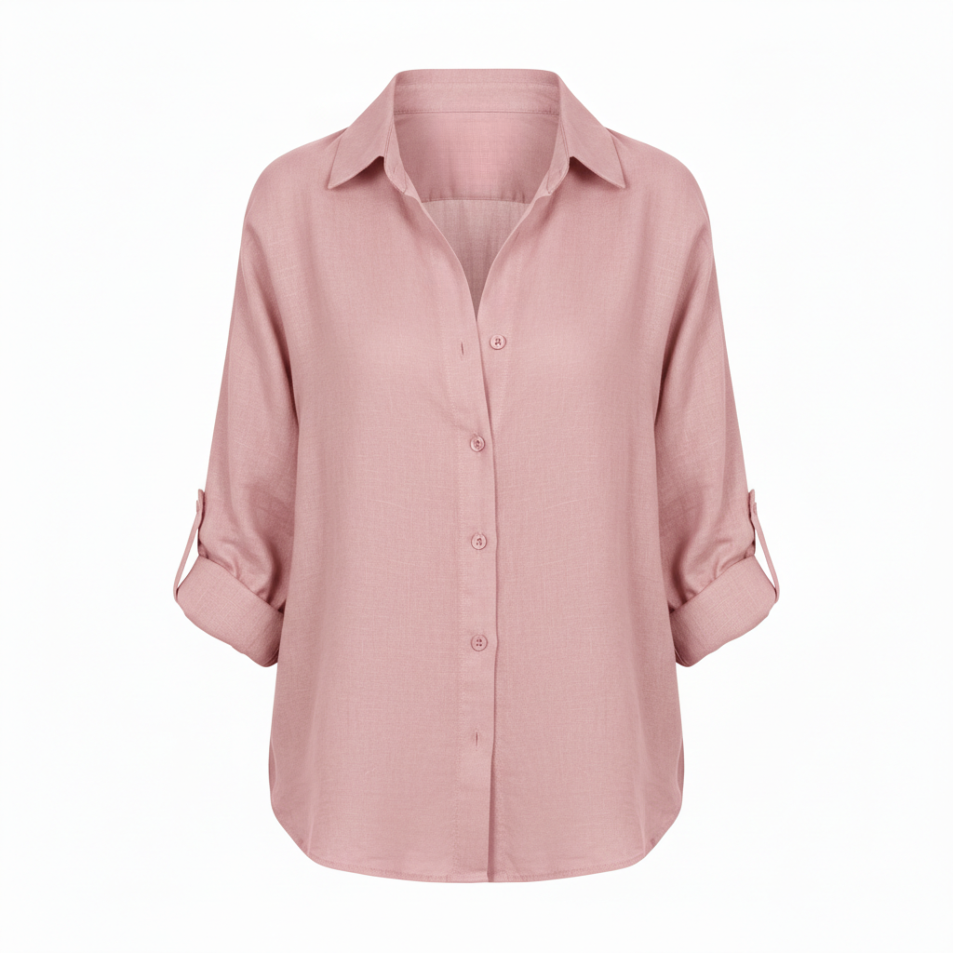 Loose casual button-up shirt for women with three-quarter sleeves and split neckline