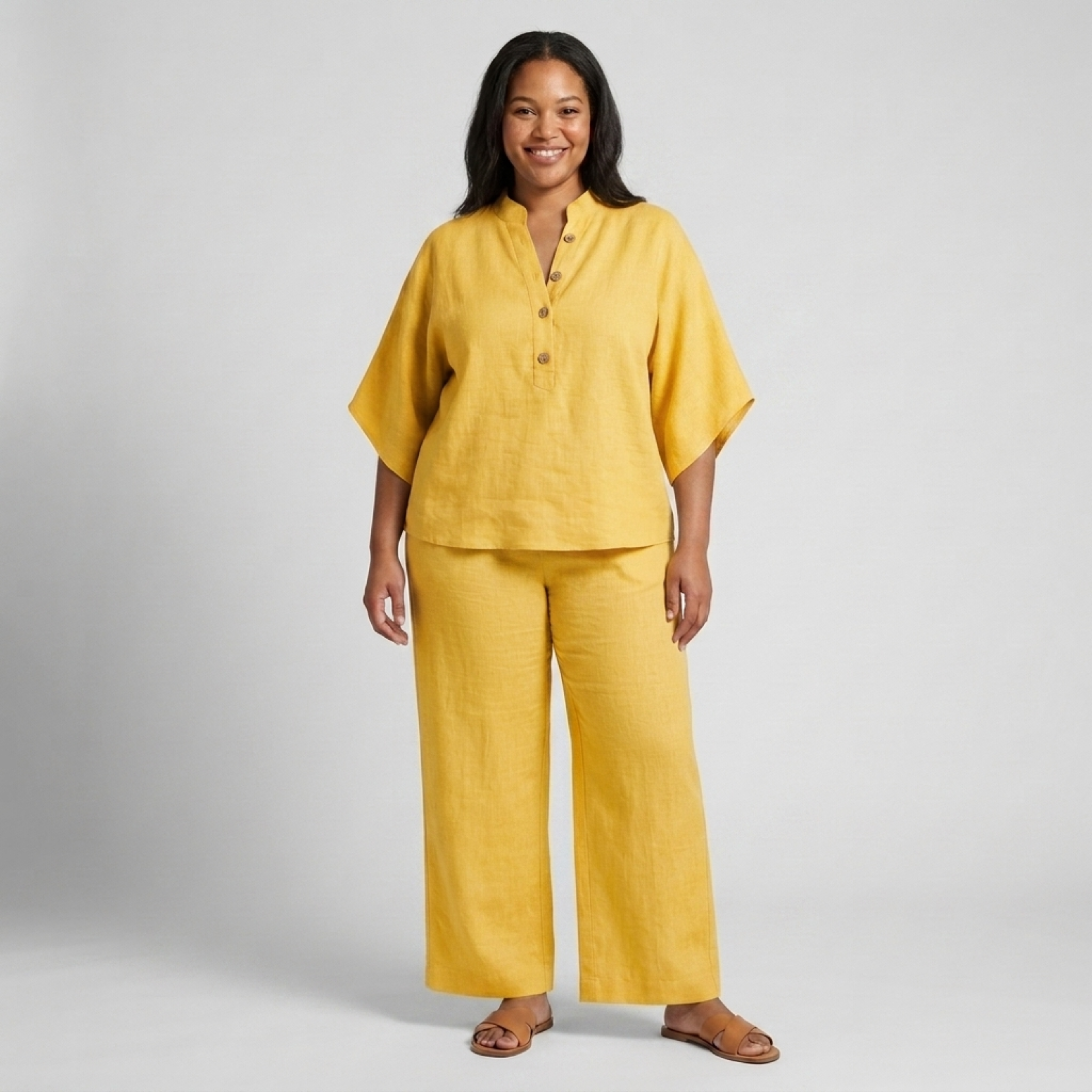 Plus size linen two-piece set for women