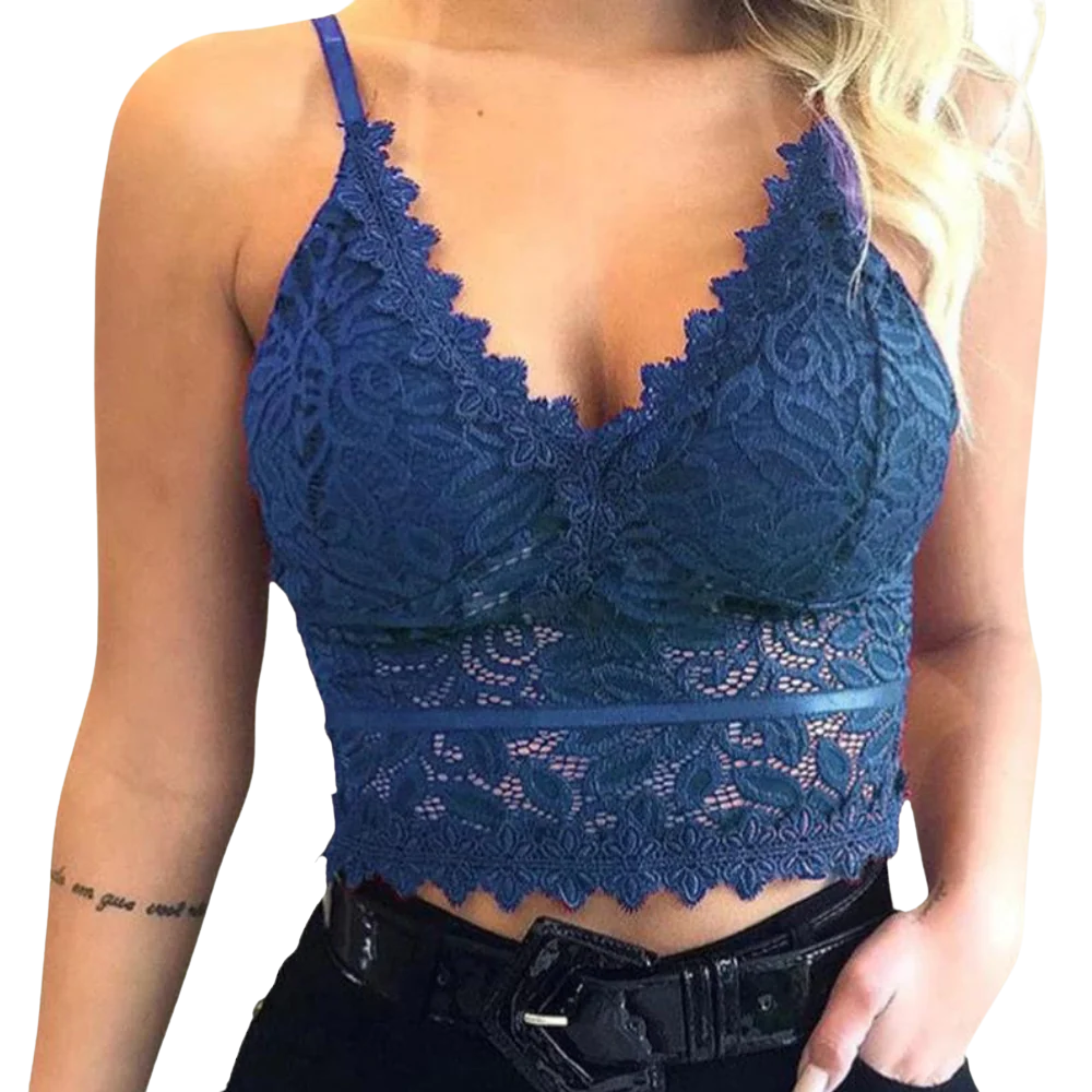 Short lace crop top for women — V-neck — chic look