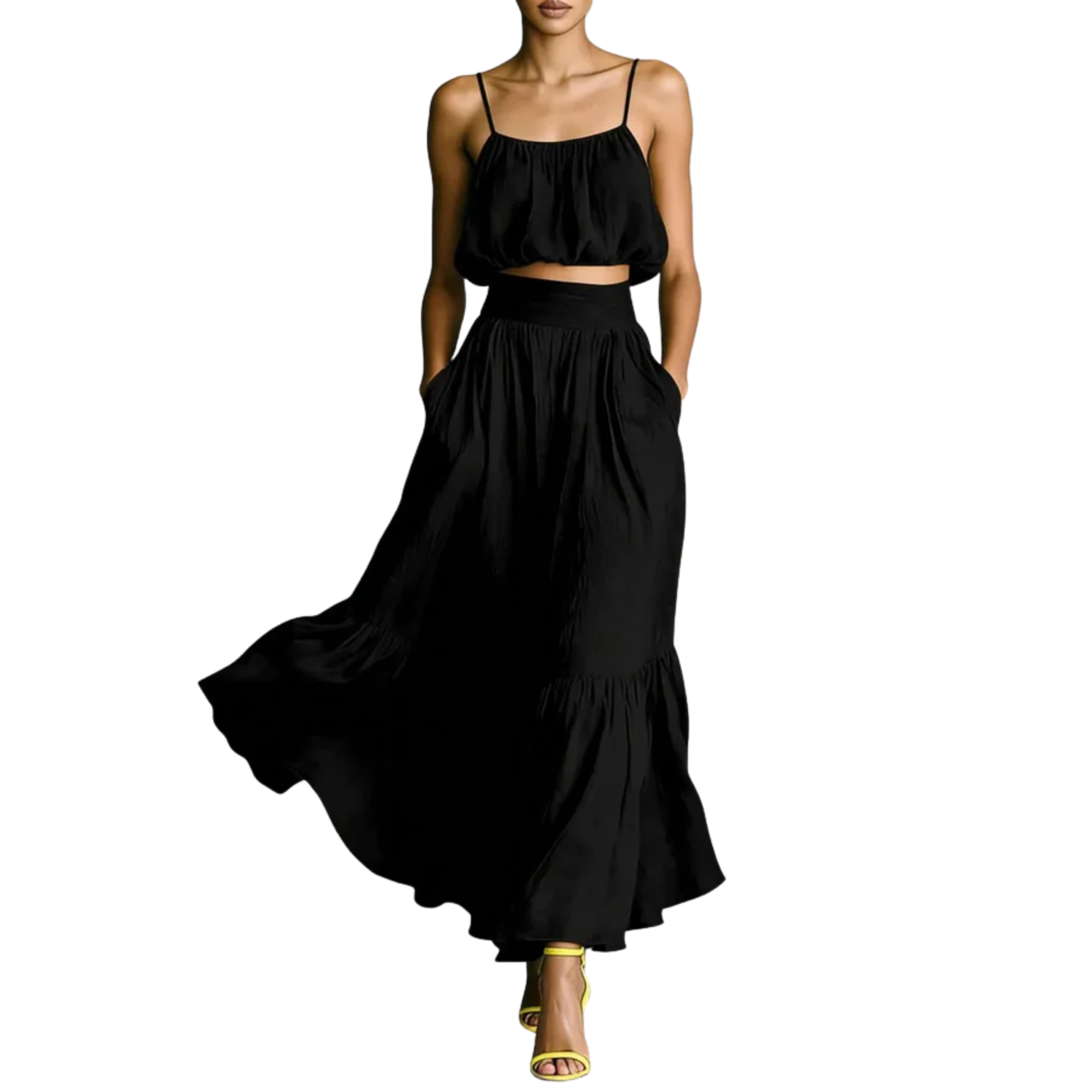 Women's crop top and long skirt set — flowing silhouette — beach