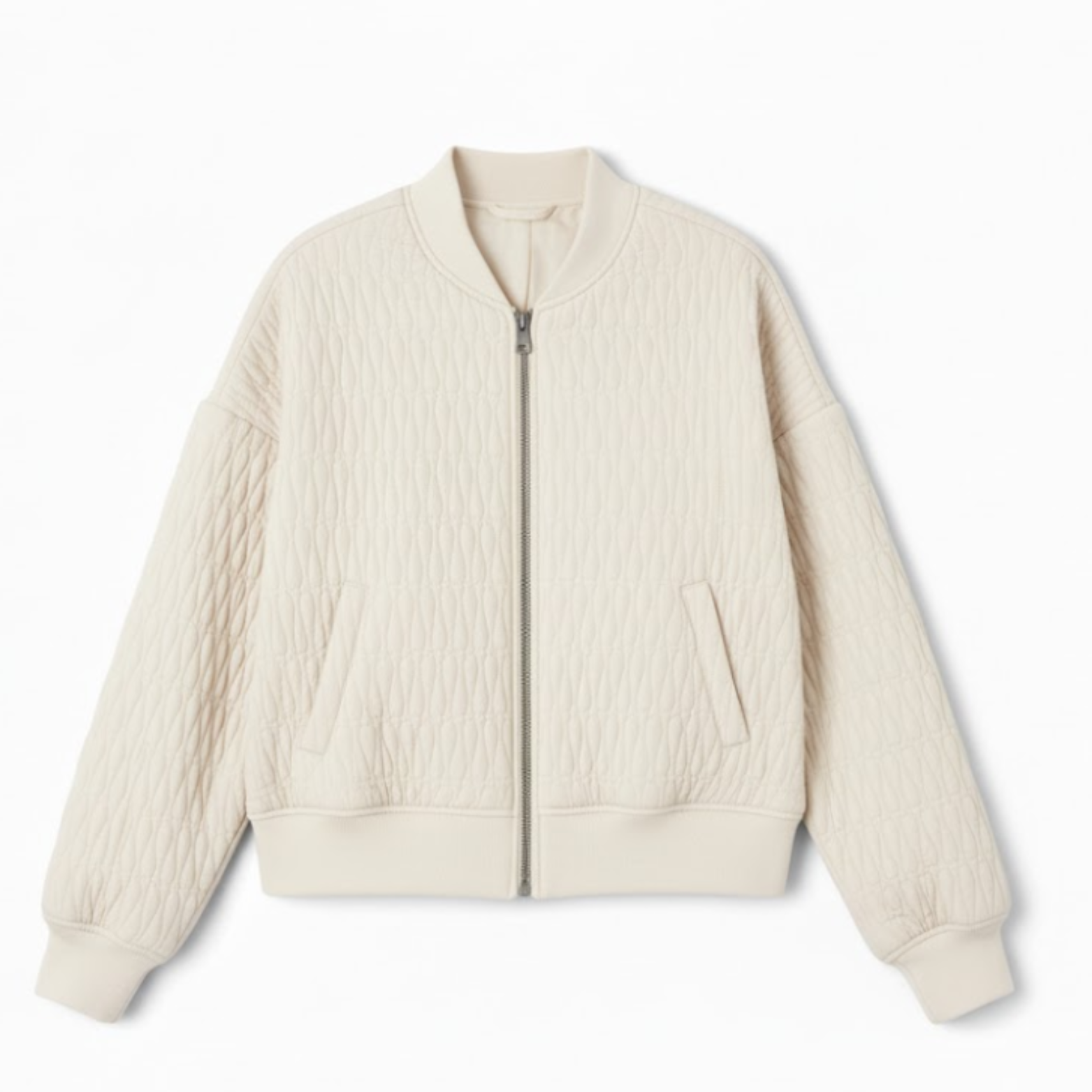Quilted bomber jacket with stand-up collar and embossed texture