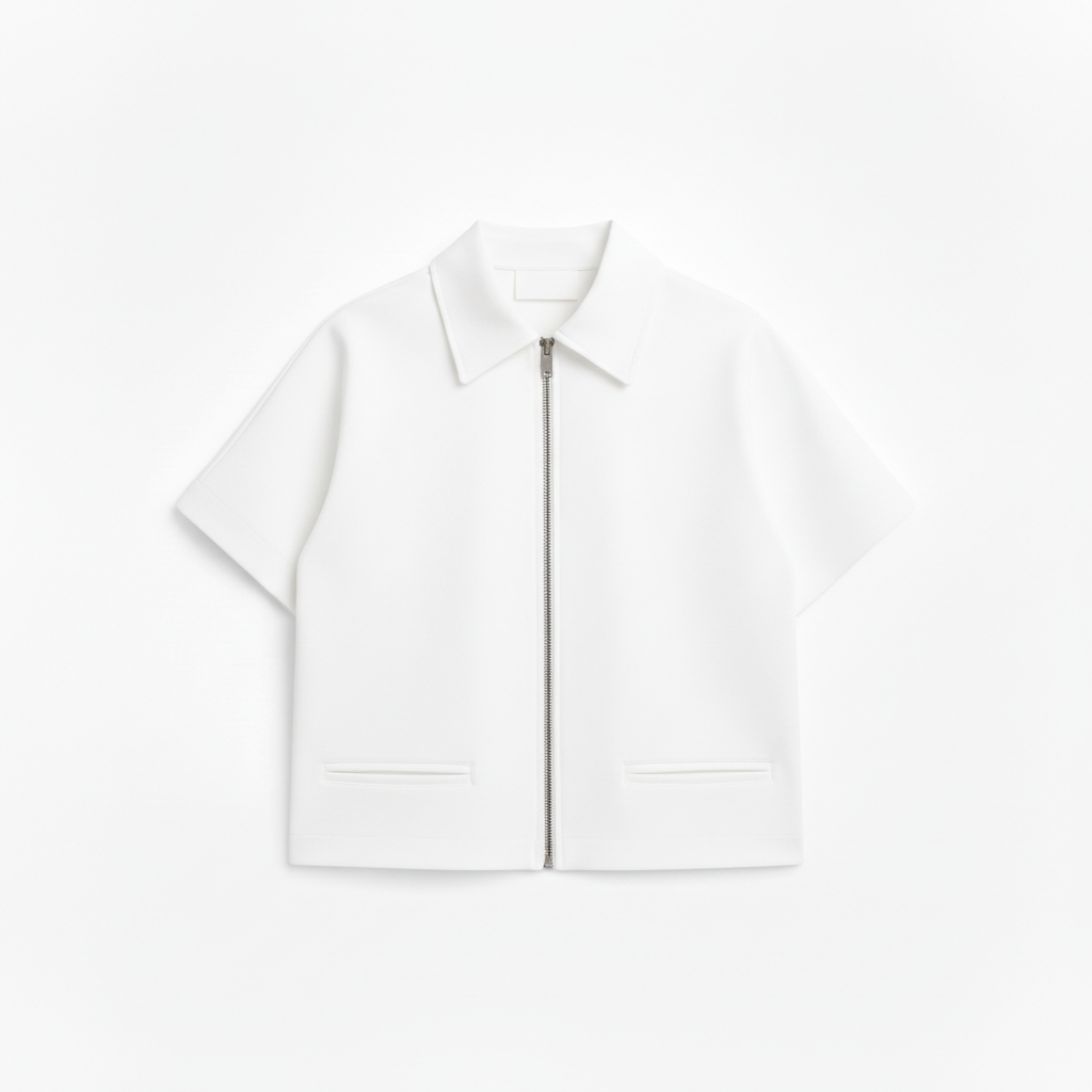 Short Polyester Jacket with Short Sleeves and Zipper for Women