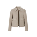 Women's short double-breasted jacket with tailored collar, stylish structured casual design