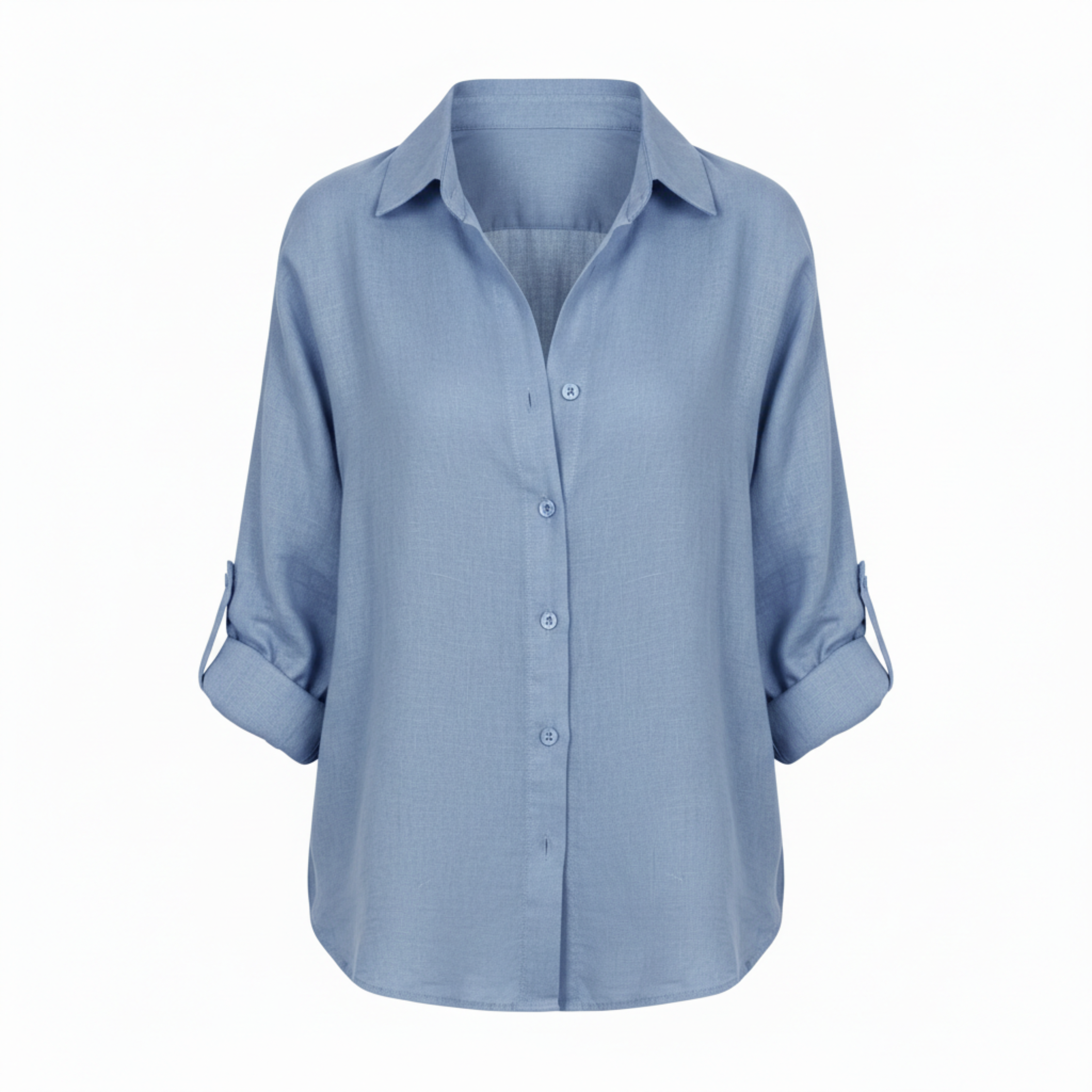 Loose casual button-up shirt for women with three-quarter sleeves and split neckline