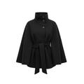 Structured cape coat with belt and standing collar