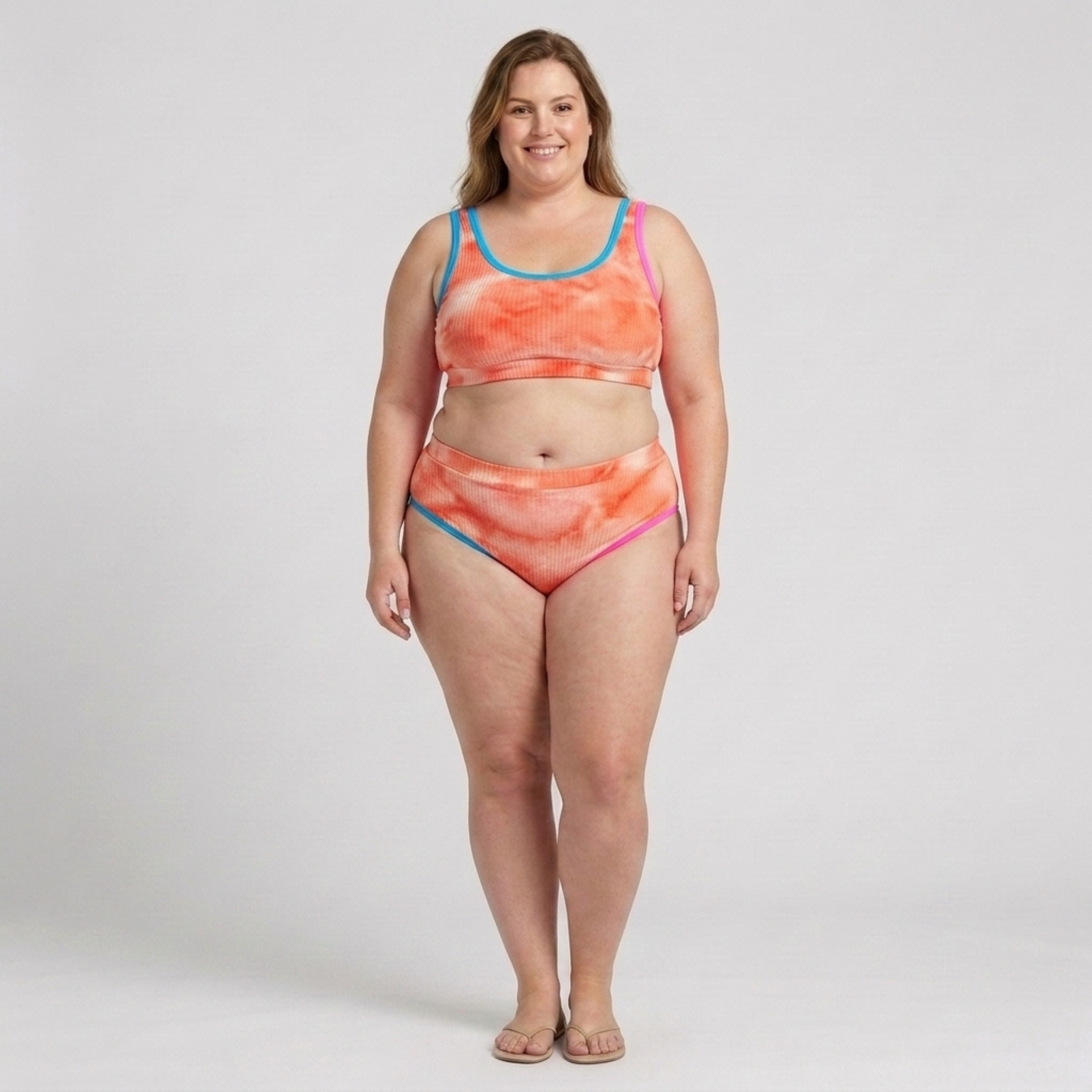Plus Size Two-Piece Bikini for Women with High Waist Tie-Dye Effect