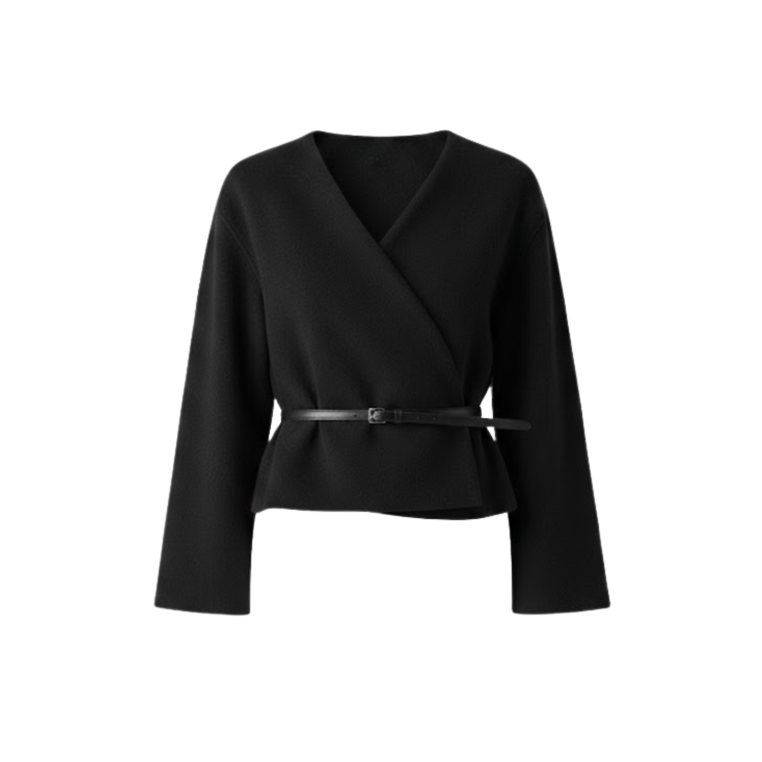 Short coat for women with belt and crossed V-neck casual jacket