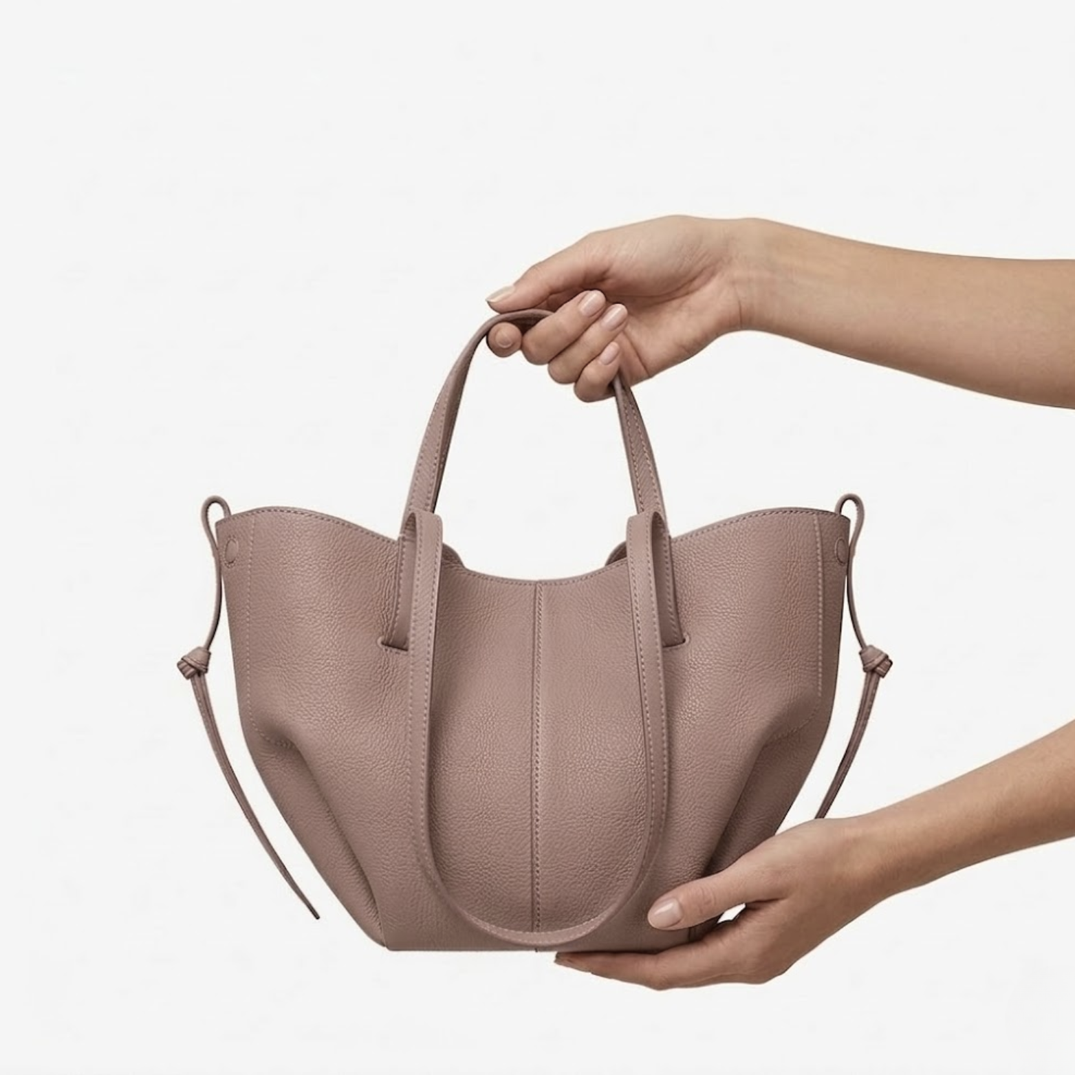 Large Capacity Leather Handbag with Pleated Wings for Women
