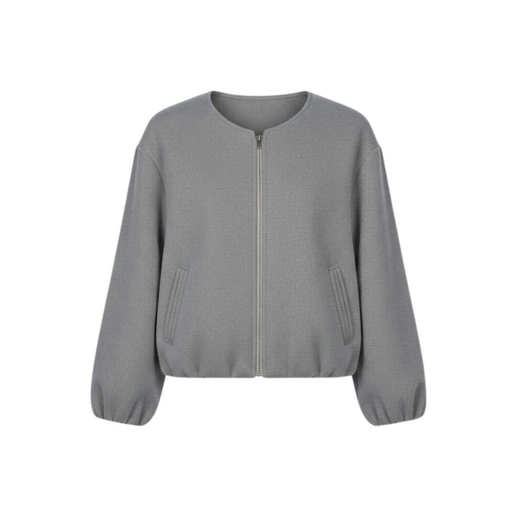 Short bomber jacket for women with zipper and casual round collar