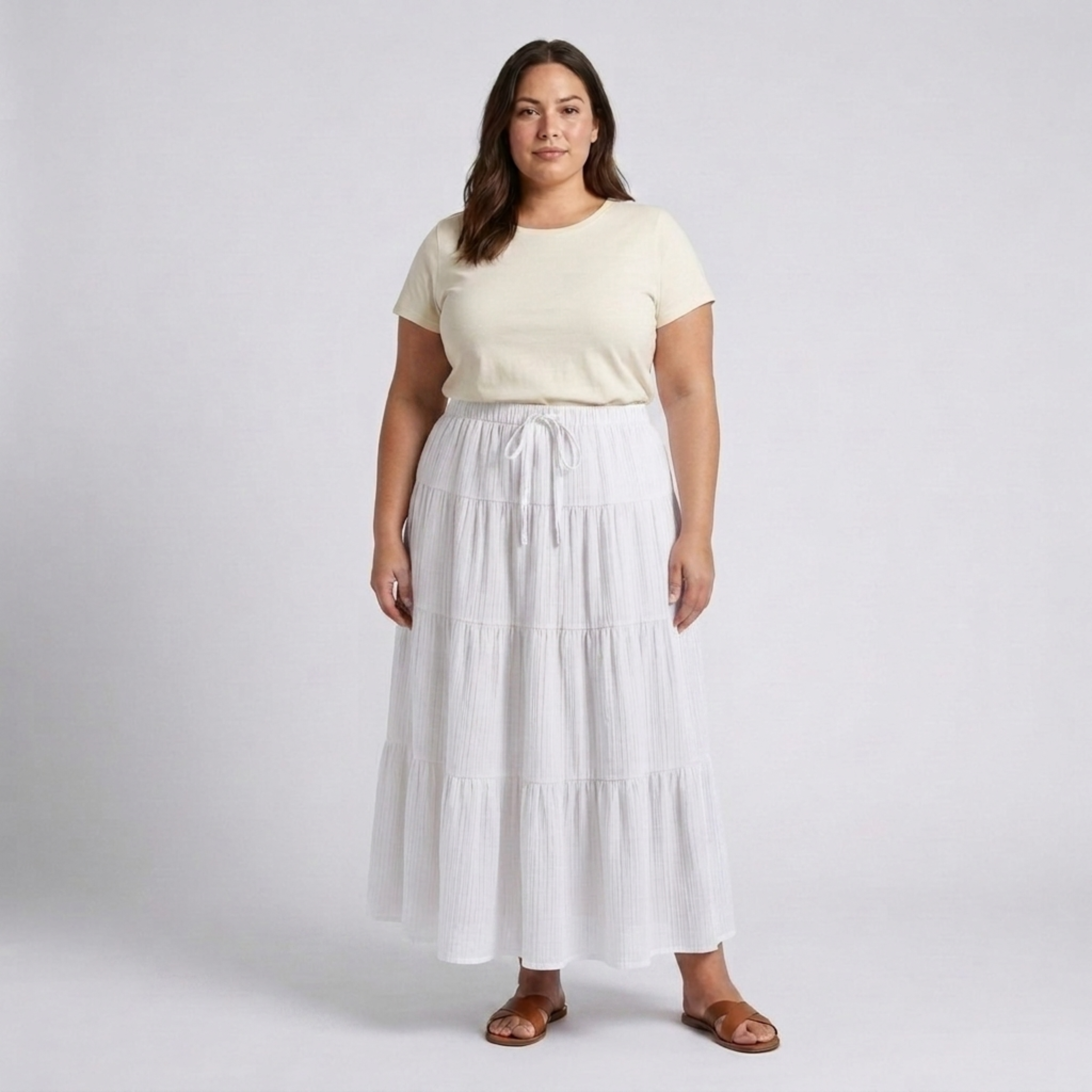 Plus size long skirt for women with panels and drawstring