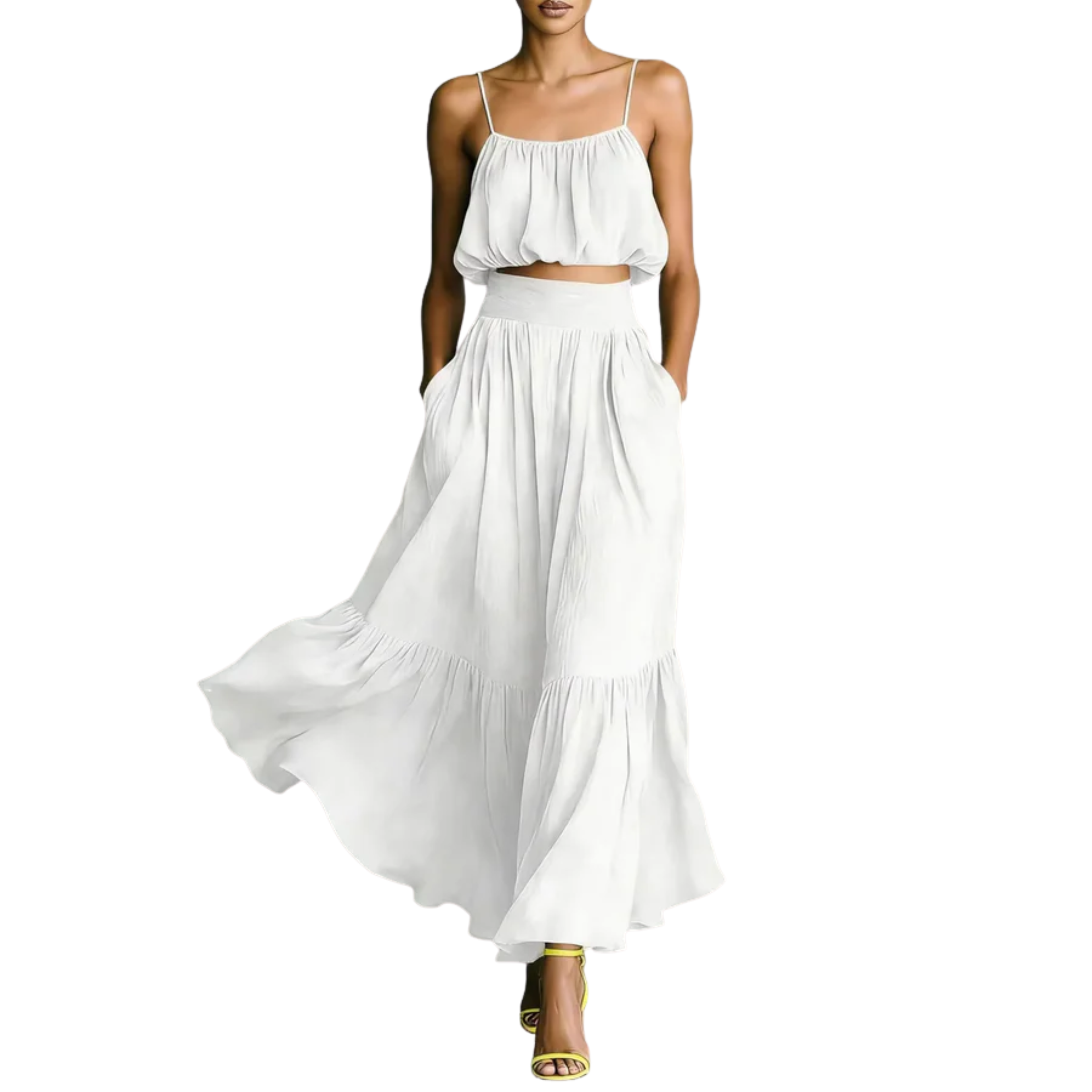 Women's crop top and long skirt set — flowing silhouette — beach