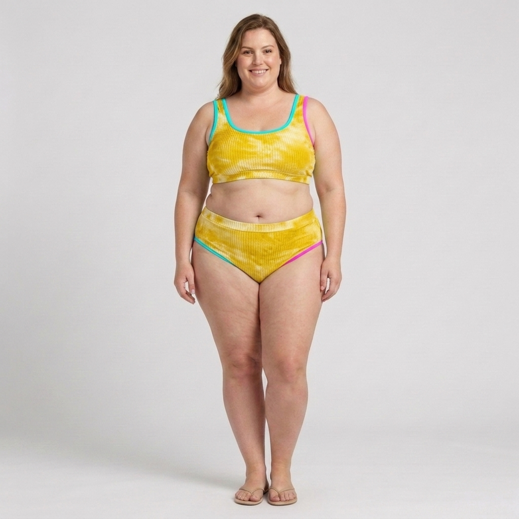 Plus Size Two-Piece Bikini for Women with High Waist Tie-Dye Effect