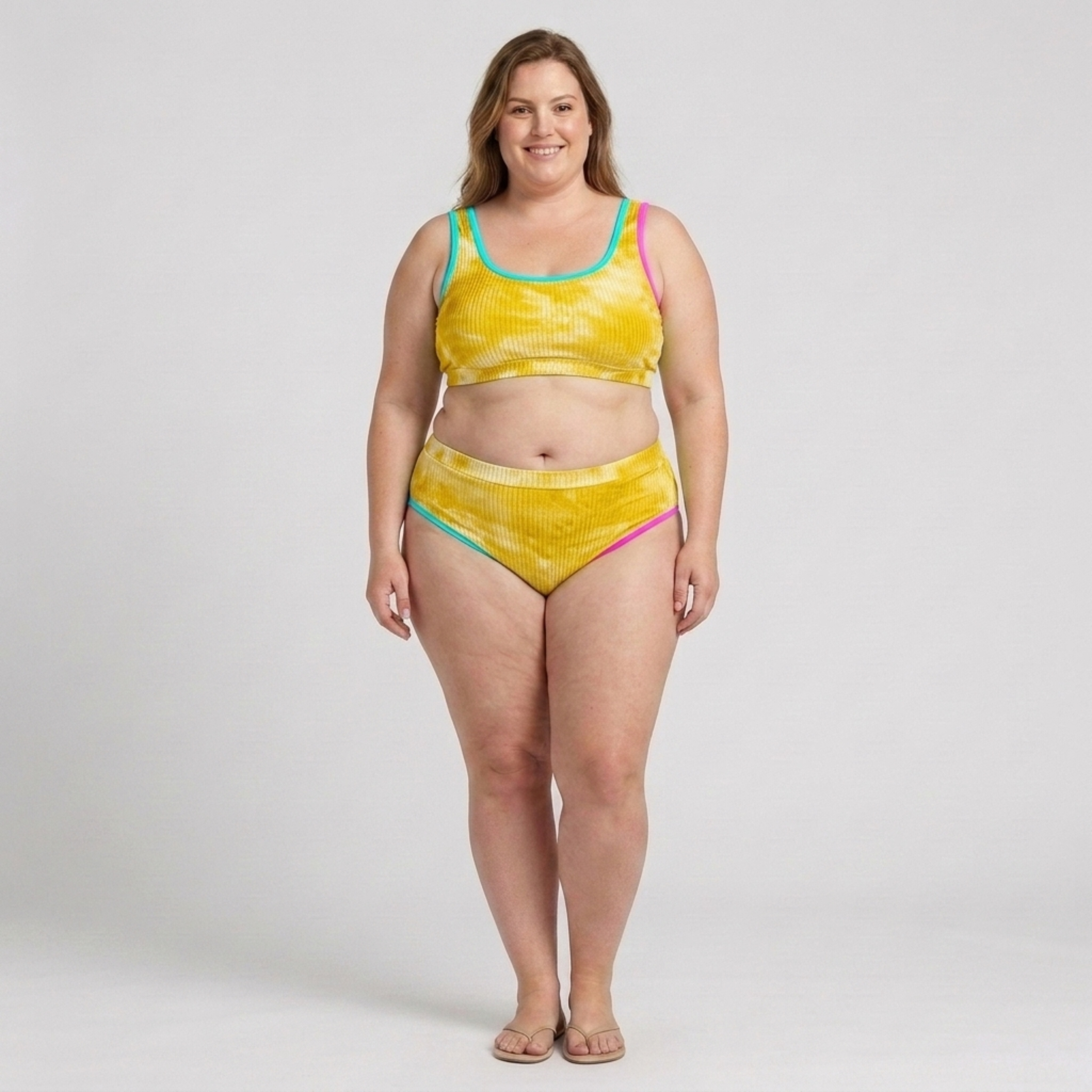 Plus Size Two-Piece Bikini for Women with High Waist Tie-Dye Effect