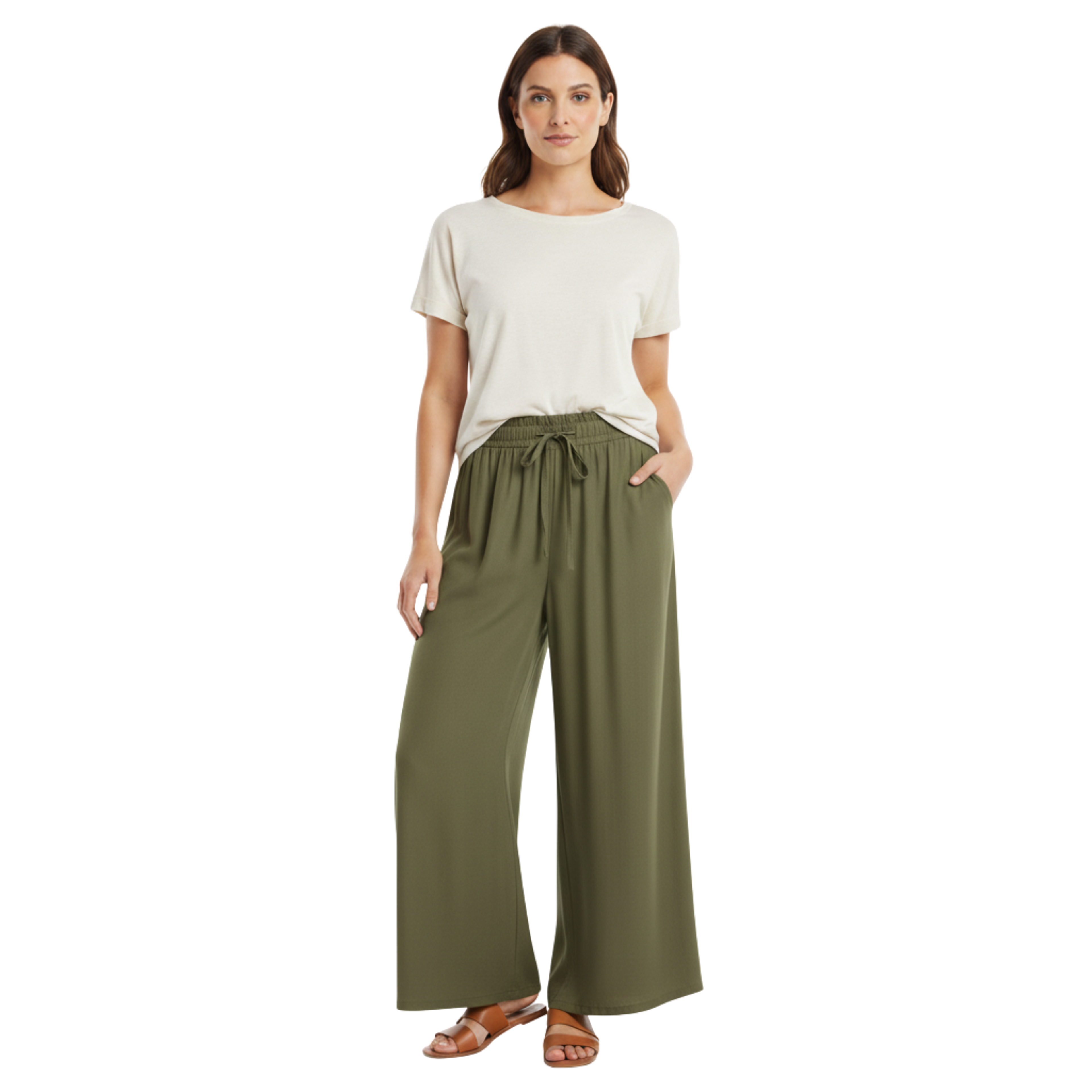 Wide-leg loose pants for women with elastic waistband and pockets
