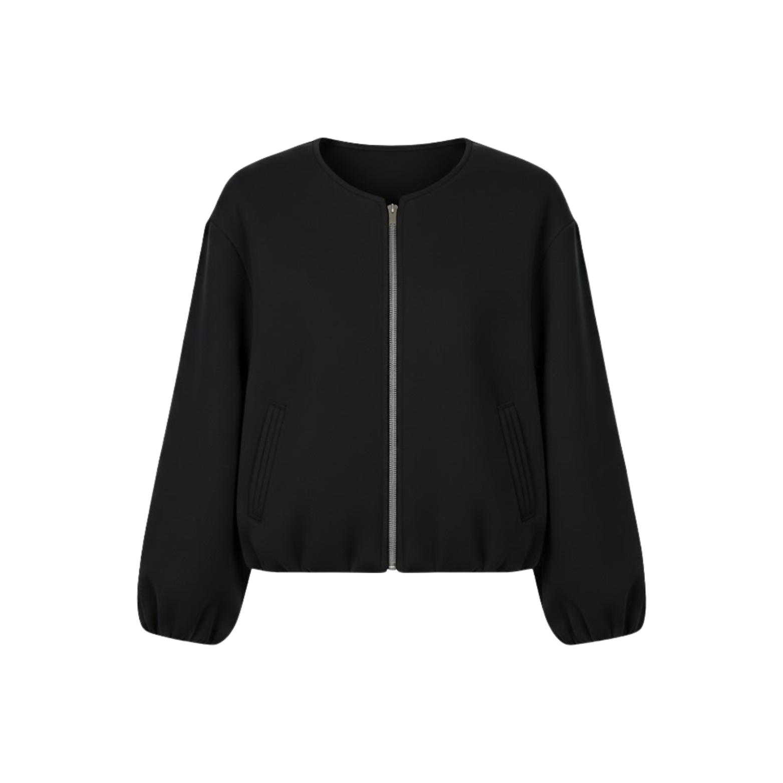 Short bomber jacket for women with zipper and casual round collar