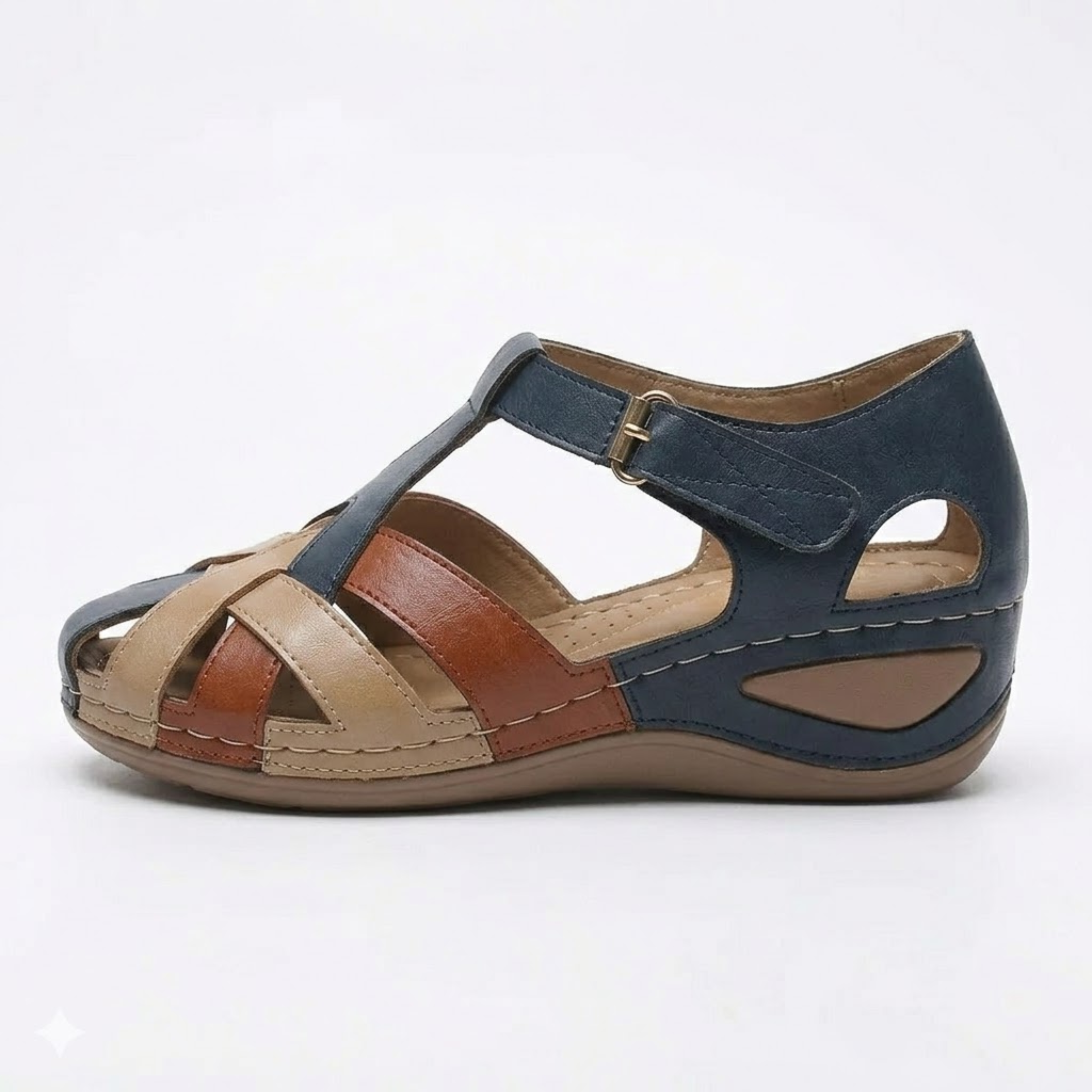 Closed-Toe PU Leather Gladiator Sandals for Women with Low Wedge Sole