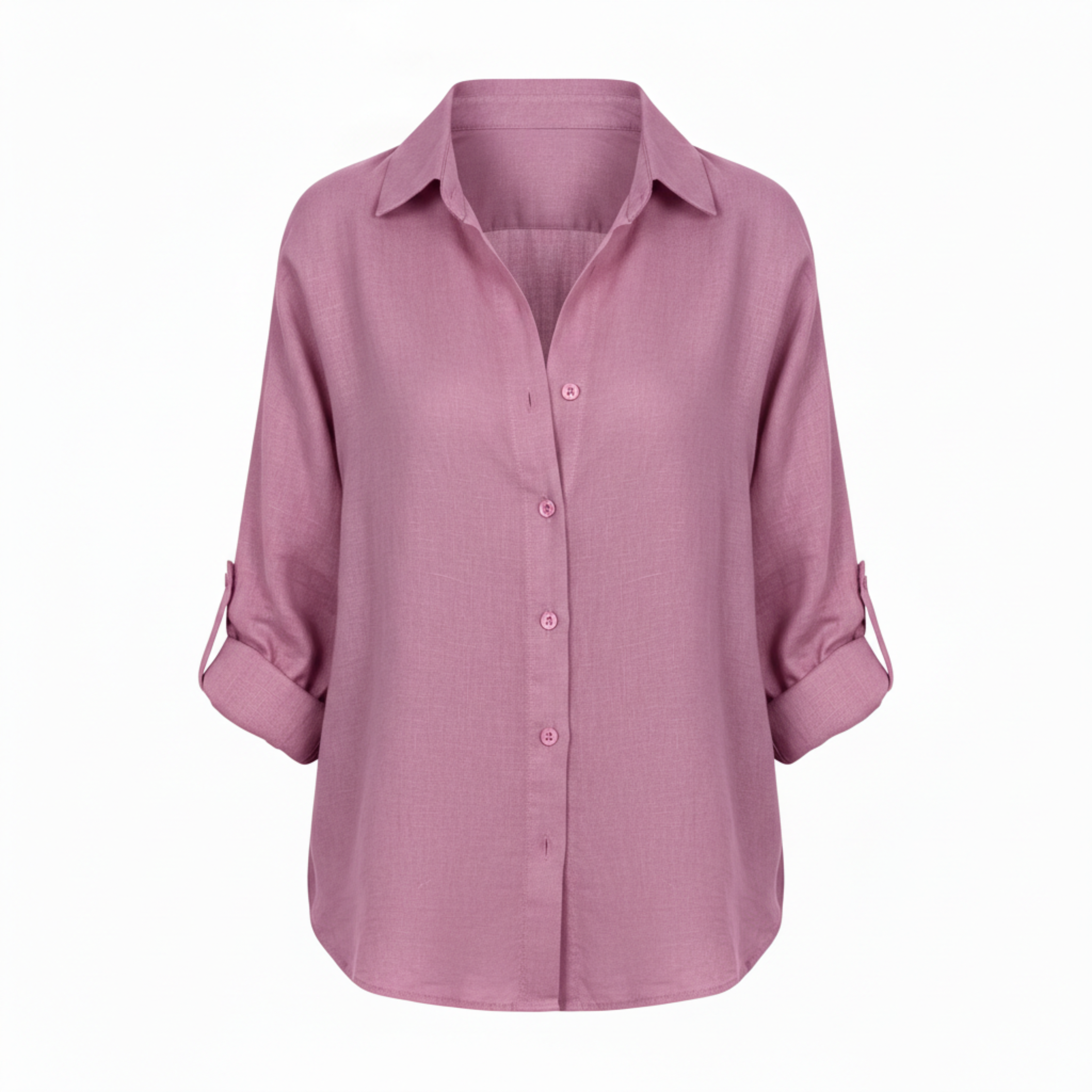 Loose casual button-up shirt for women with three-quarter sleeves and split neckline