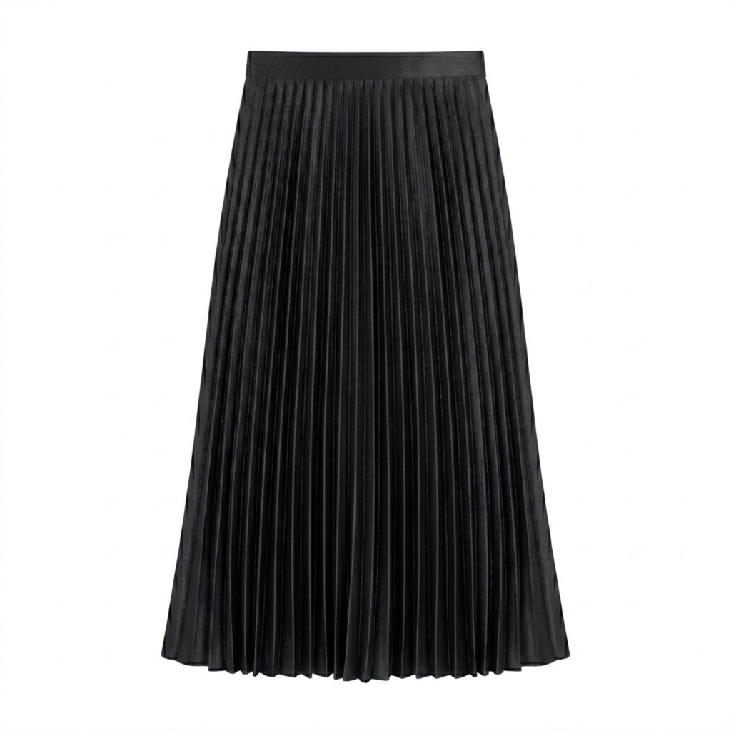 High-Waisted Elastic Satin Pleated Long Skirt for Women