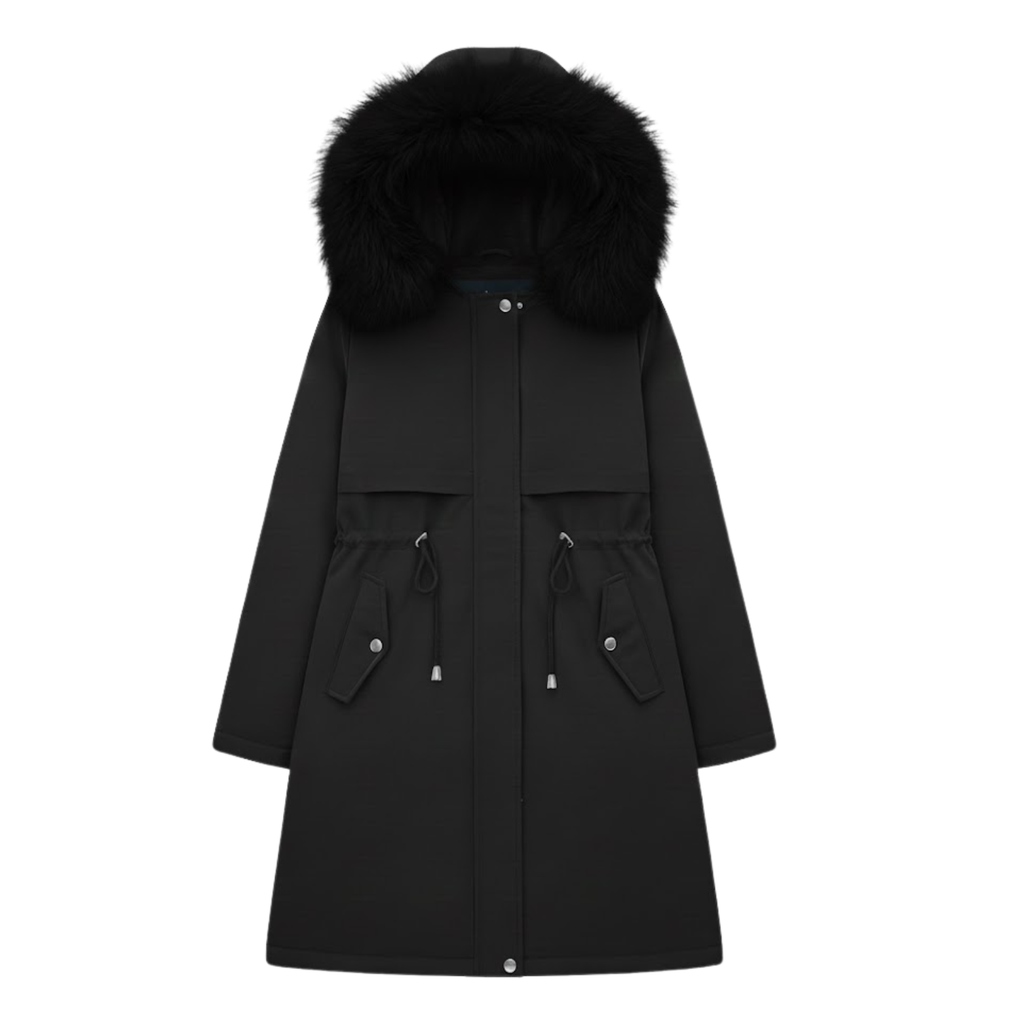 Women's Long Thickened and Warm Parka with Wool Lining and Fur Hood