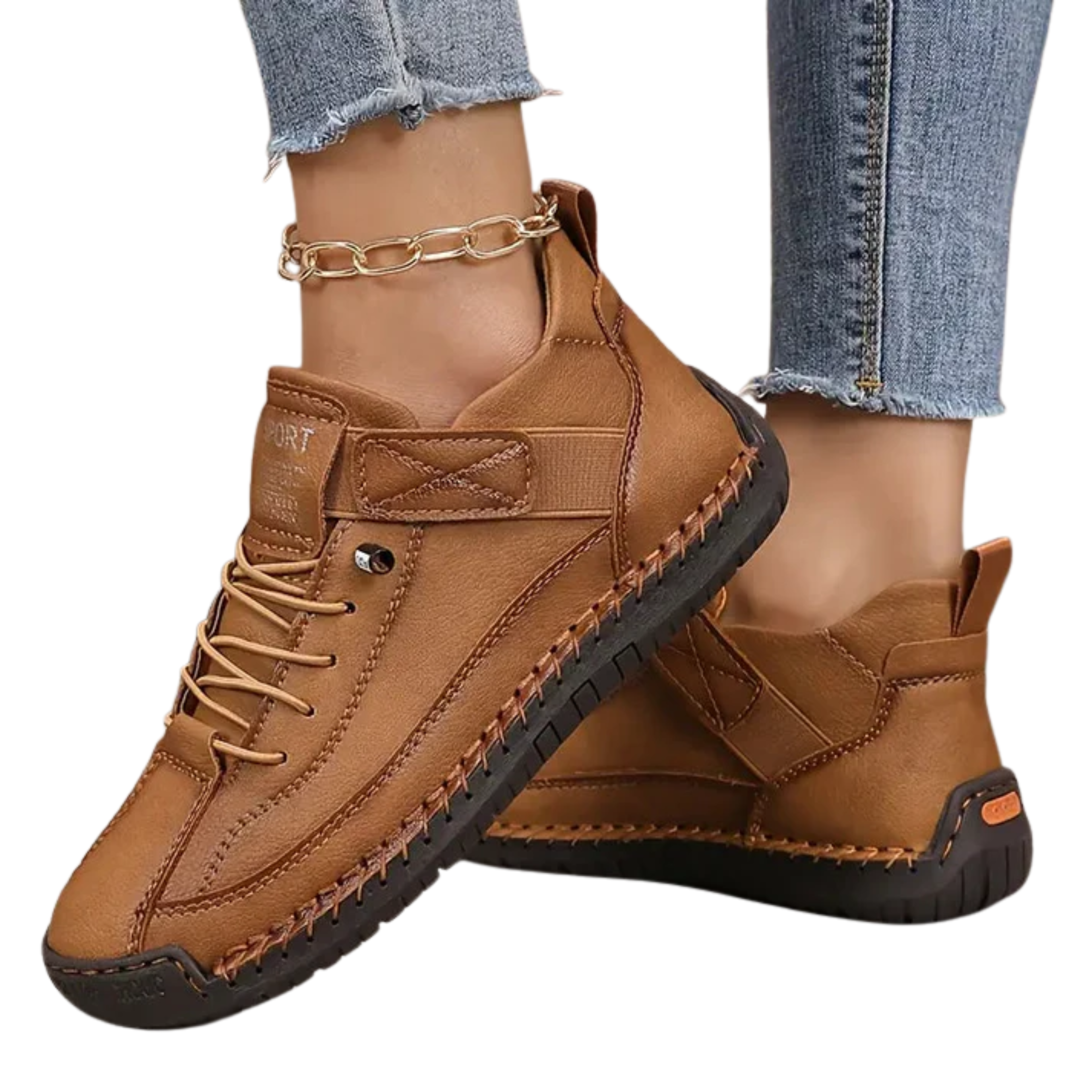 Women's comfort sneakers — laces and topstitching — casual style