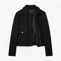 Short Polyester Jacket with Turn-Down Collar and Zipper Closure for Women