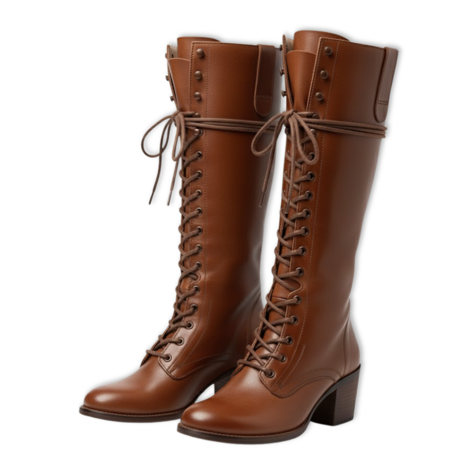 Women's high lace-up boots in aged leather with square heel and soft lining