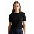 Fine Knit T-Shirt for Women with Round Neck and Fitted Short Sleeves